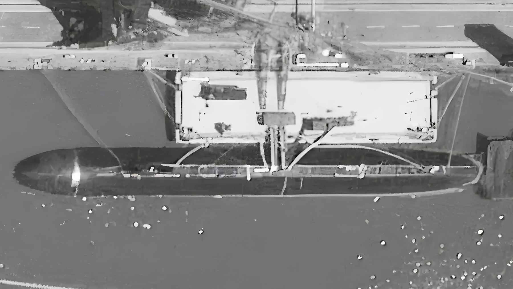 Satellite view of the new Chinese sailless submarine moored at the Jiangnan Shipyard in Shanghai.