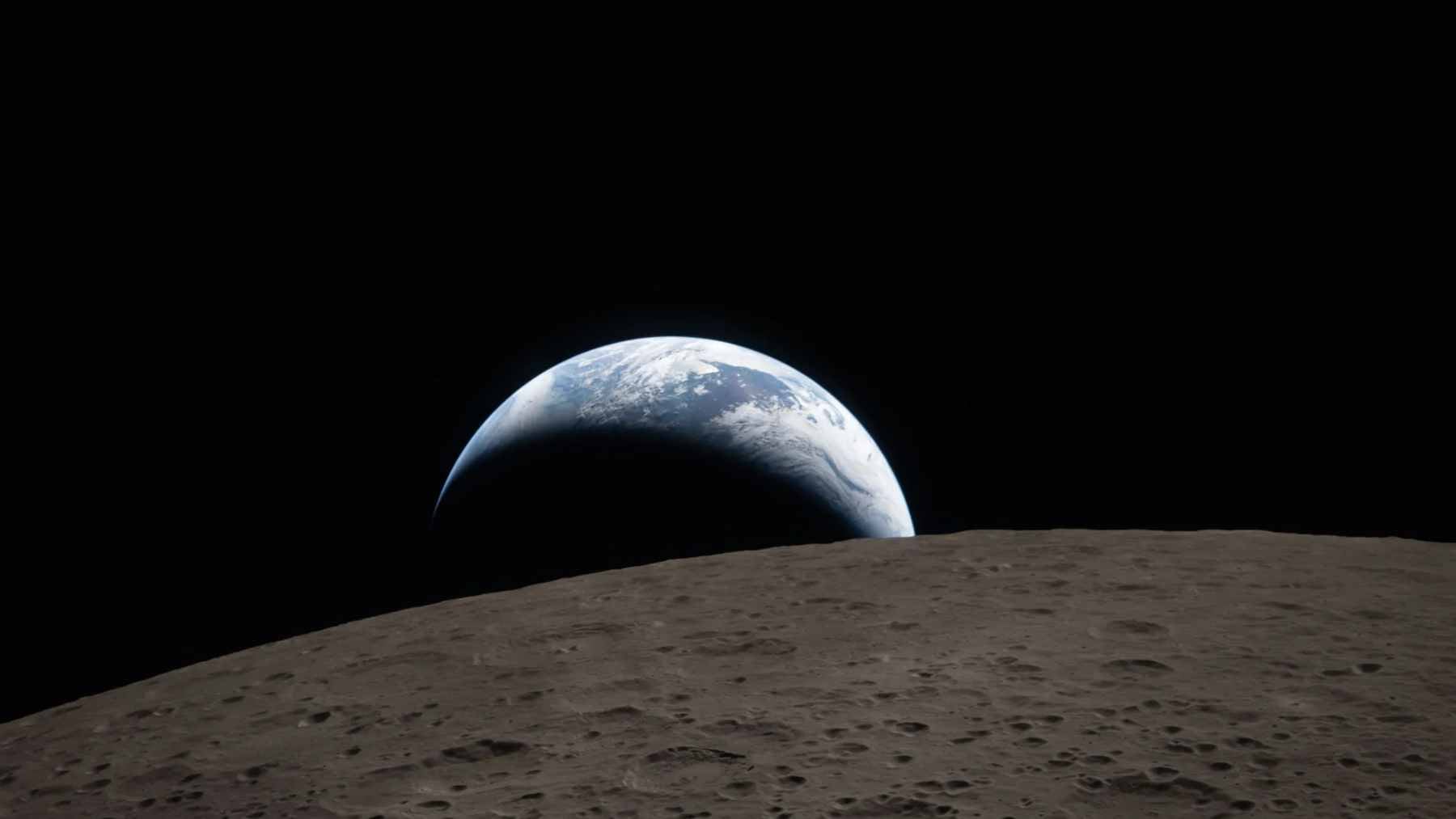 An artistic representation of Earth slowly rotating in space, highlighting the gravitational influence of the Moon on planetary rotation.