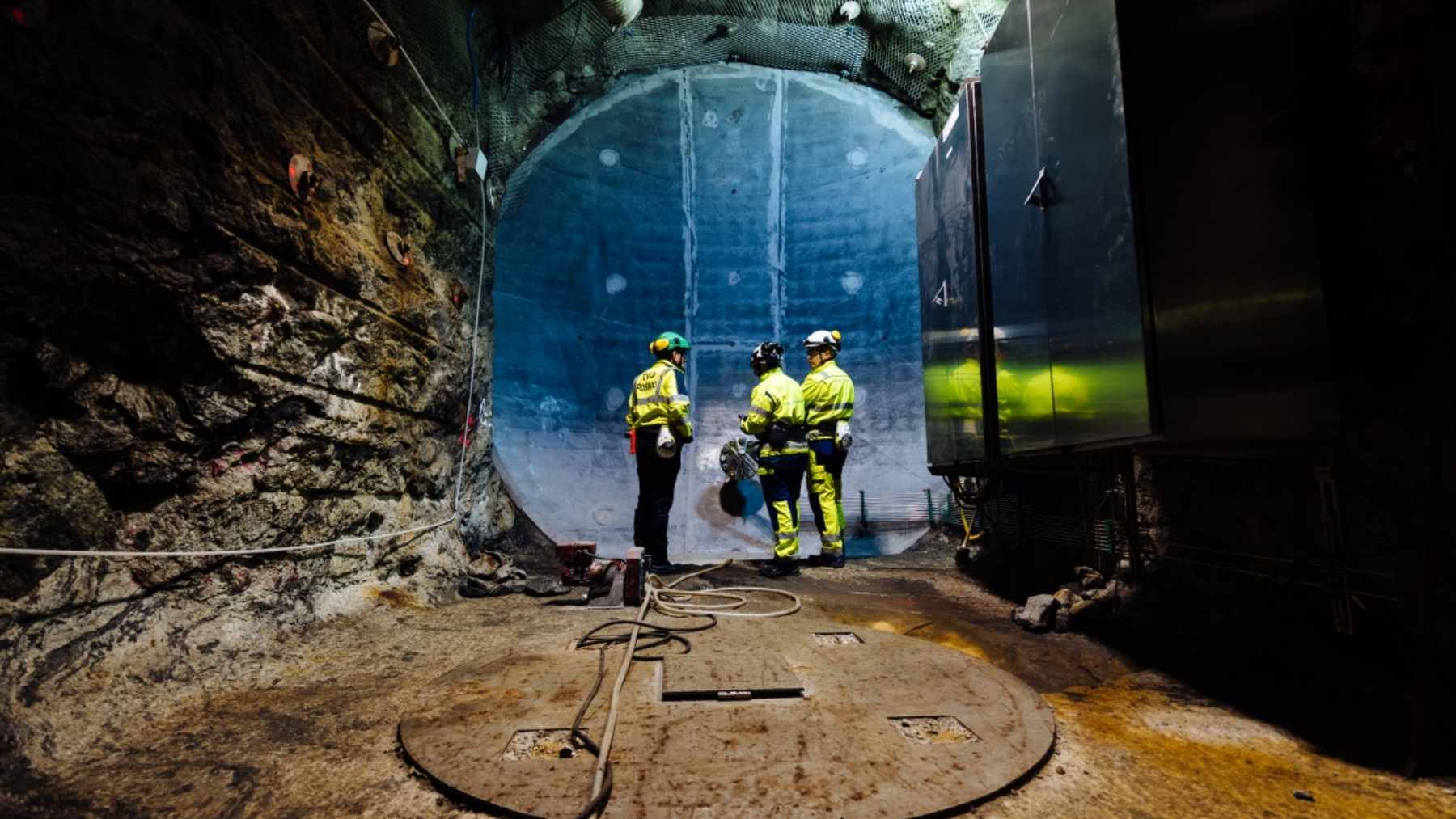 An industrial tunnel at the Onkalo repository where radioactive waste will be encased in copper canisters and buried in deep bedrock.