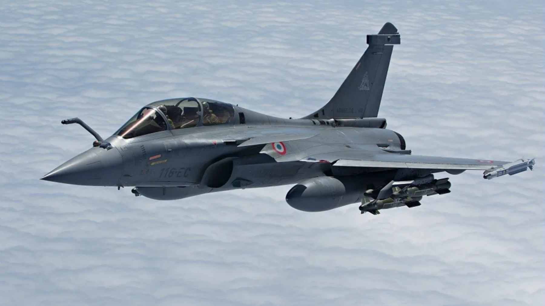 Two French Rafale fighter jets conducting a patrol flight as part of the NATO Baltic Air Policing mission.