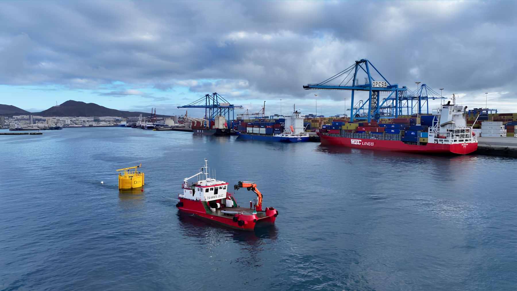 The "Don" floating OTEC platform prototype installed off the coast of Gran Canaria for deep-sea thermal energy testing.