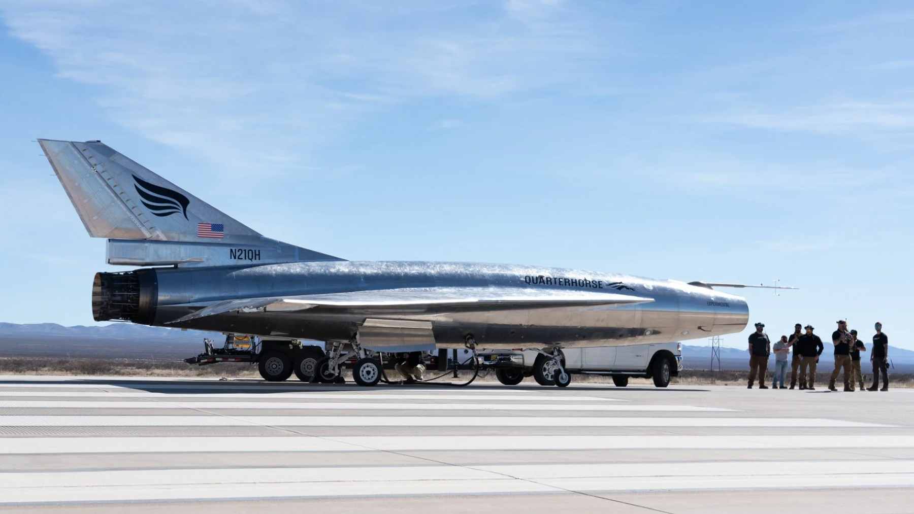 The Hermeus Quarterhorse test vehicle during a flight test program at Edwards Air Force Base.