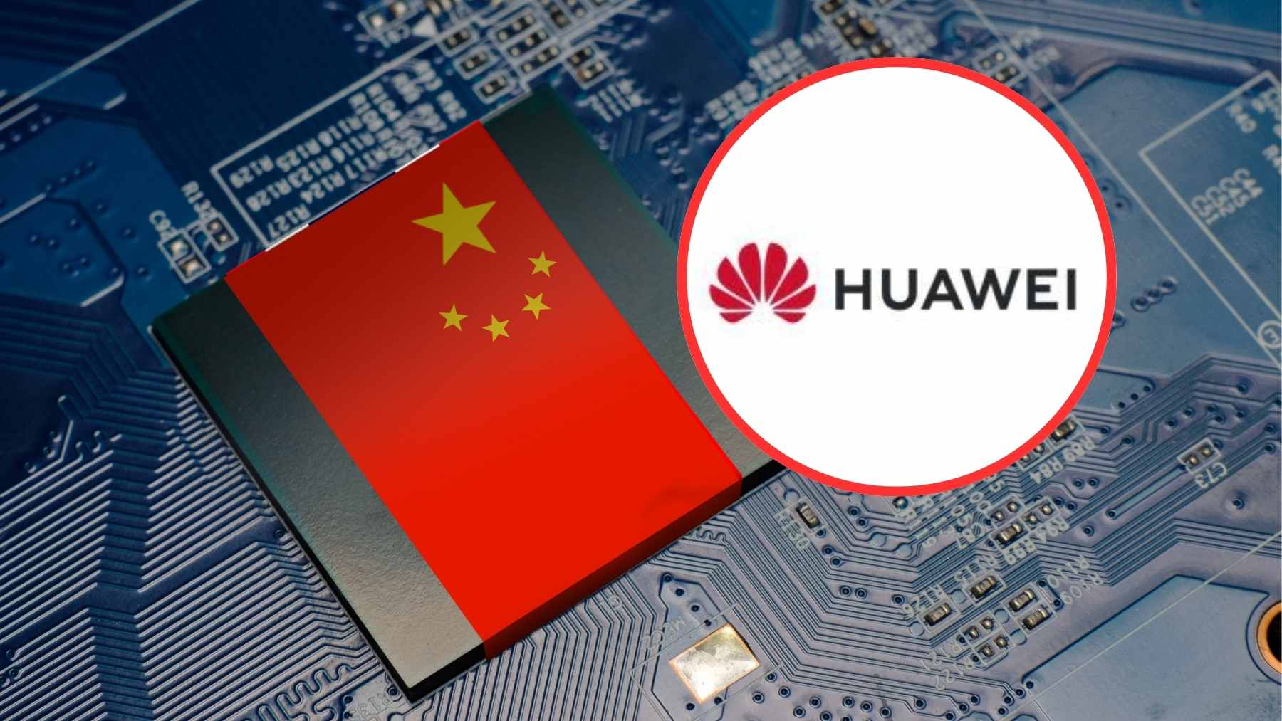 A close-up of a Huawei semiconductor chip, illustrating the advanced technology stack developed in response to U.S. export controls.