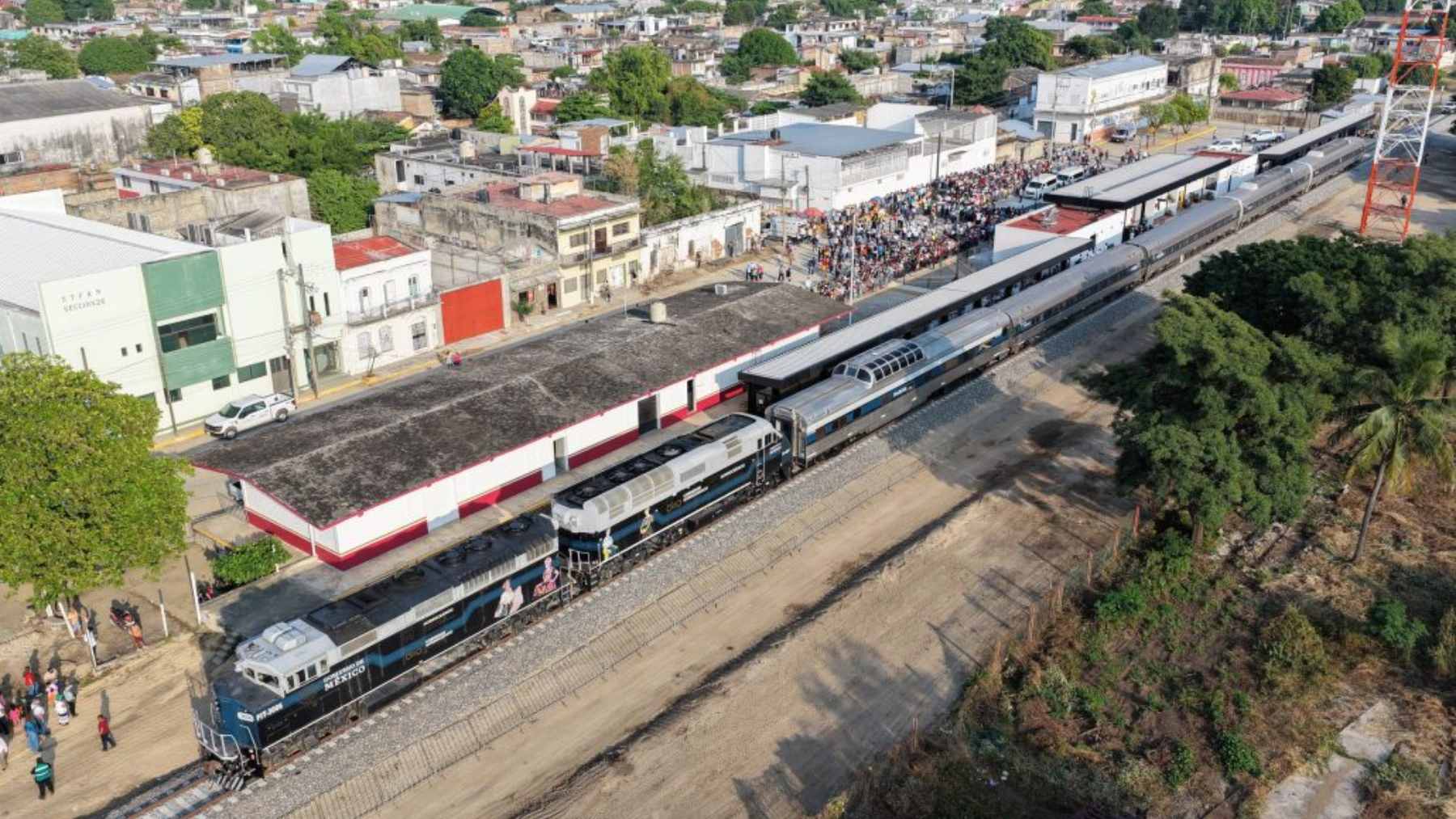 Construction crews working on the Interoceanic Corridor rail tracks designed to link the Pacific and Gulf of Mexico coasts.