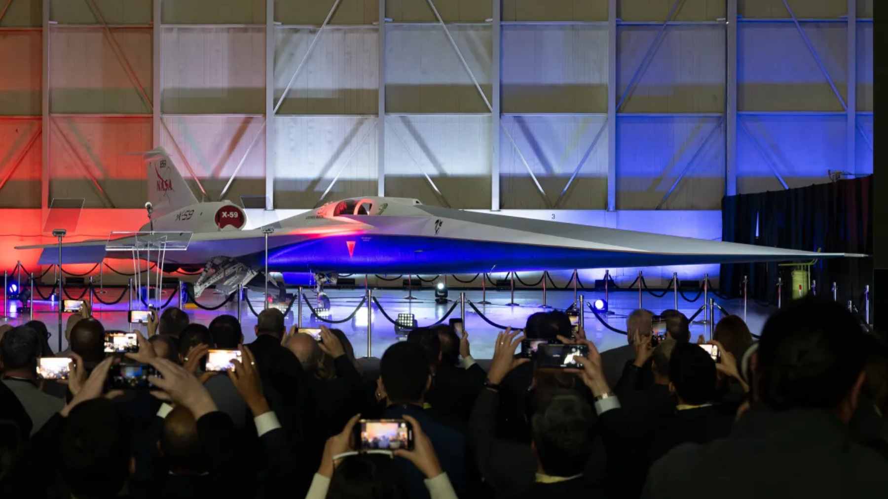 NASA's experimental X-59 aircraft in flight, captured during testing to validate its low-boom supersonic design.