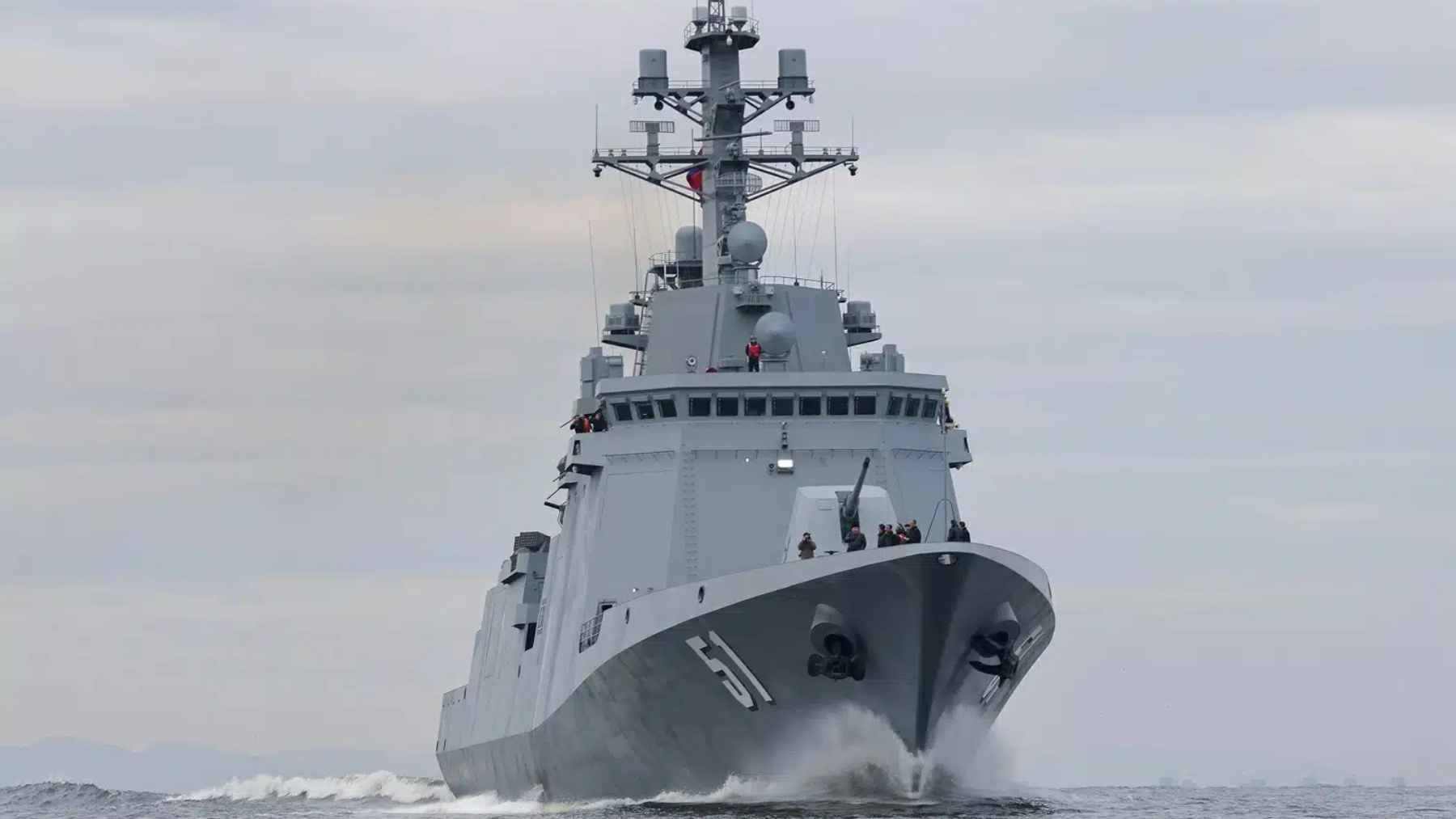 A satellite photograph showing the No. 51 Choe Hyon destroyer maneuvering near the Nampho Shipyard in North Korea.