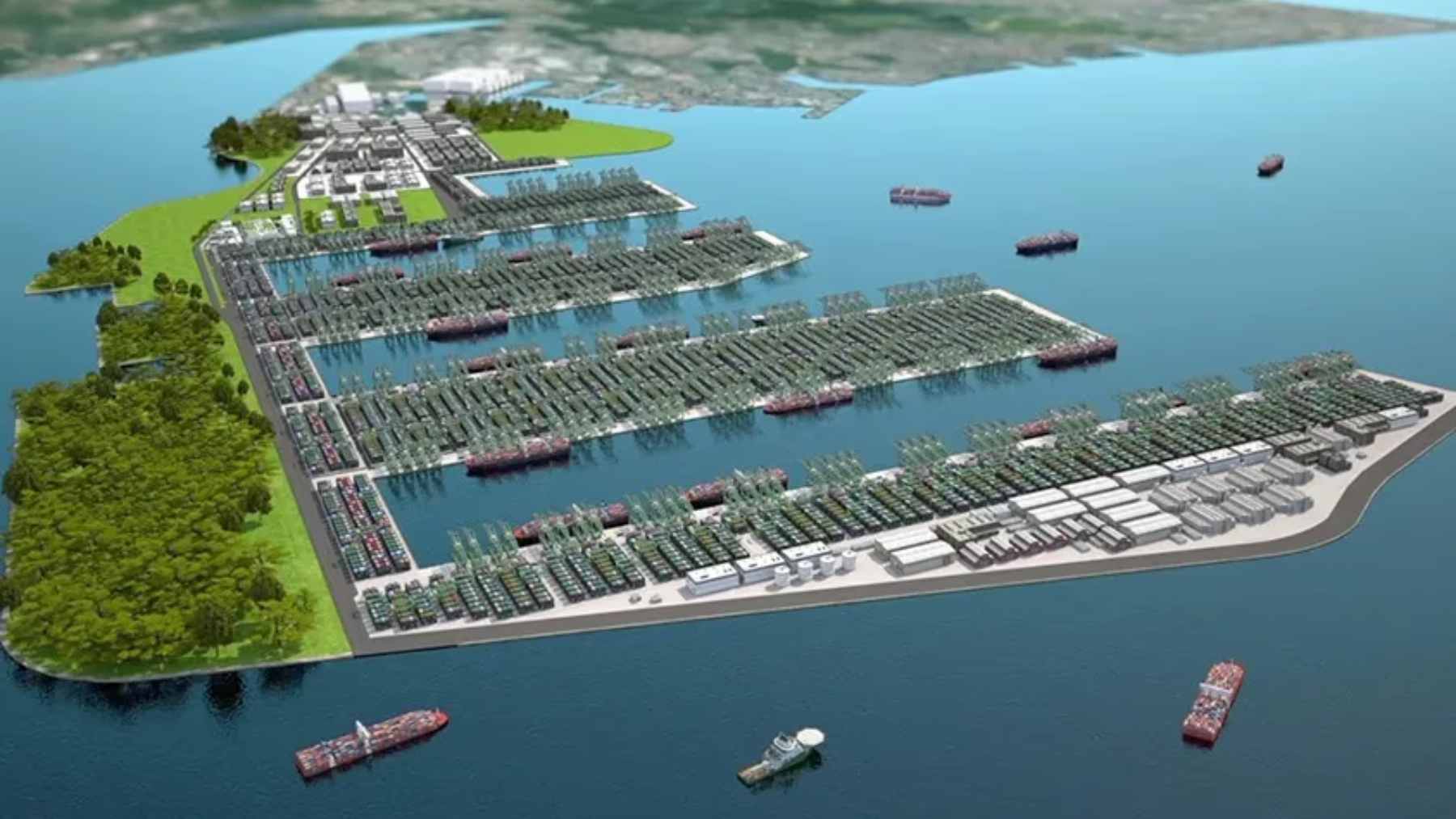 Singapore is sinking 448 concrete giants into the sea, and the prize is a fully automated port bigger than 3,000 football fields 1 Massive concrete caissons being installed to form the seawall of the Tuas Port expansion in Singapore.