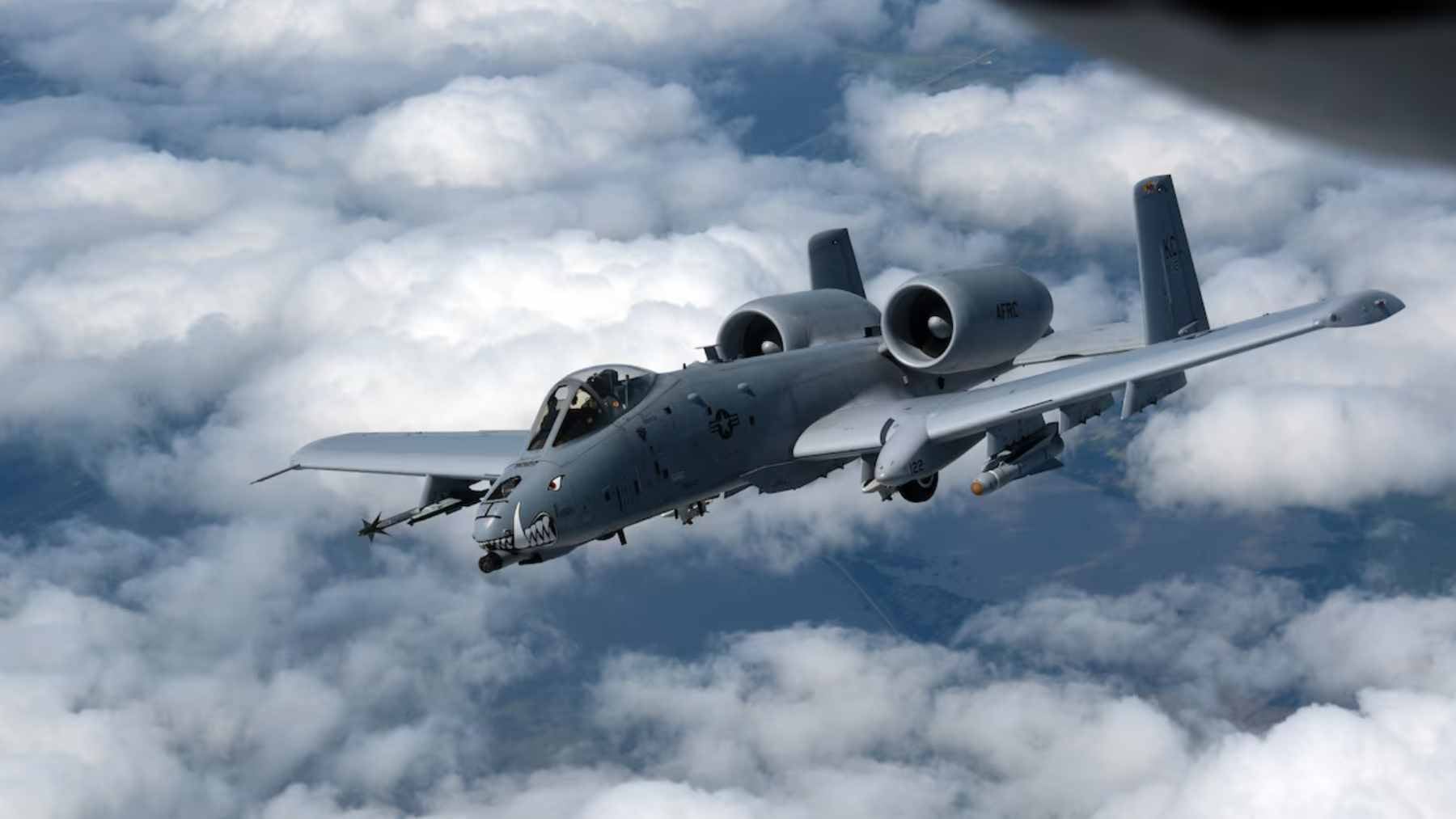 An A-10 Thunderbolt II Warthog conducting a low-altitude patrol, an aircraft currently slated for retirement by 2030.