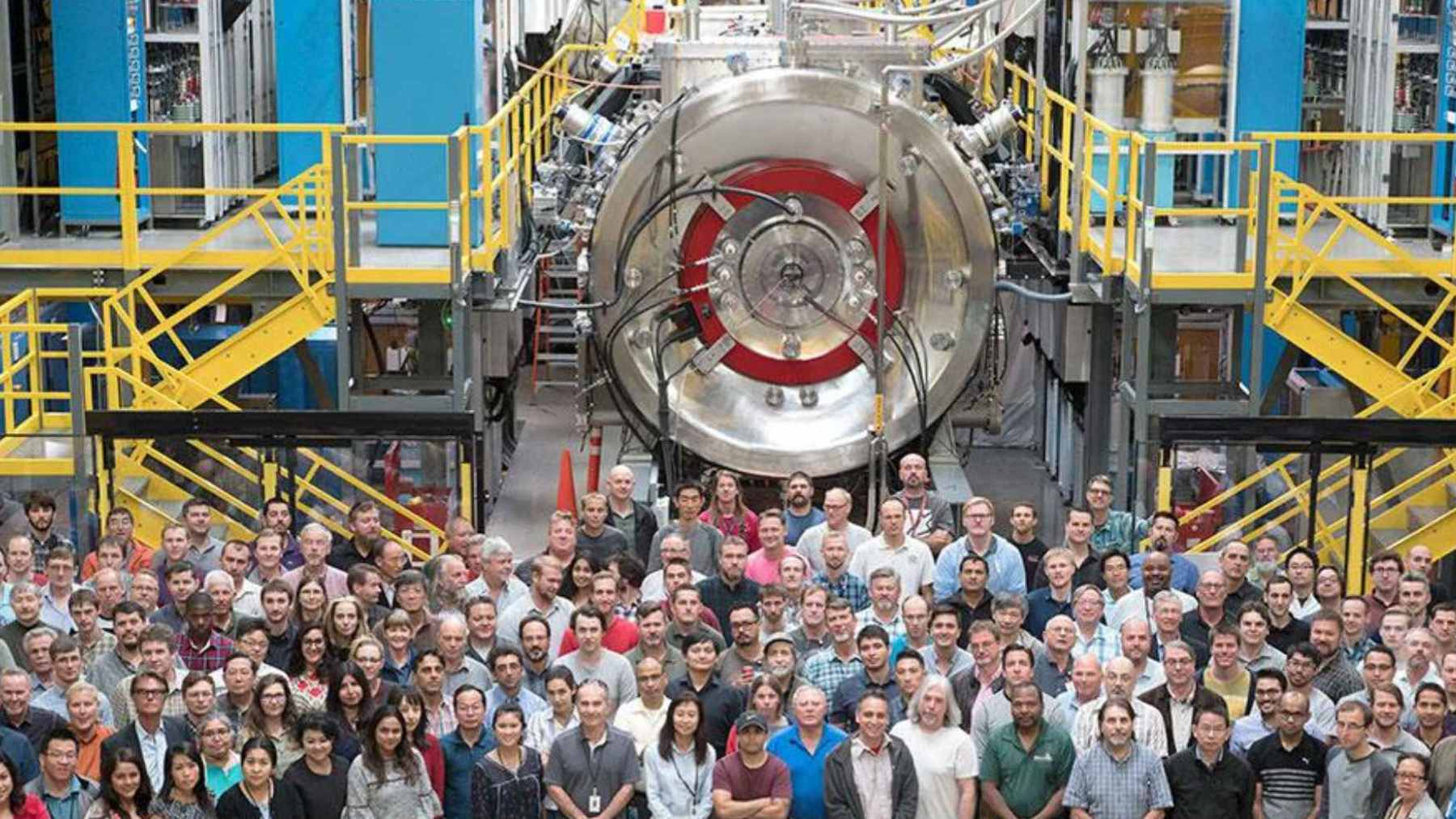 A high-tech laboratory setup showing the Texatron Fusion Engine components, designed to test compact aneutronic fusion power.