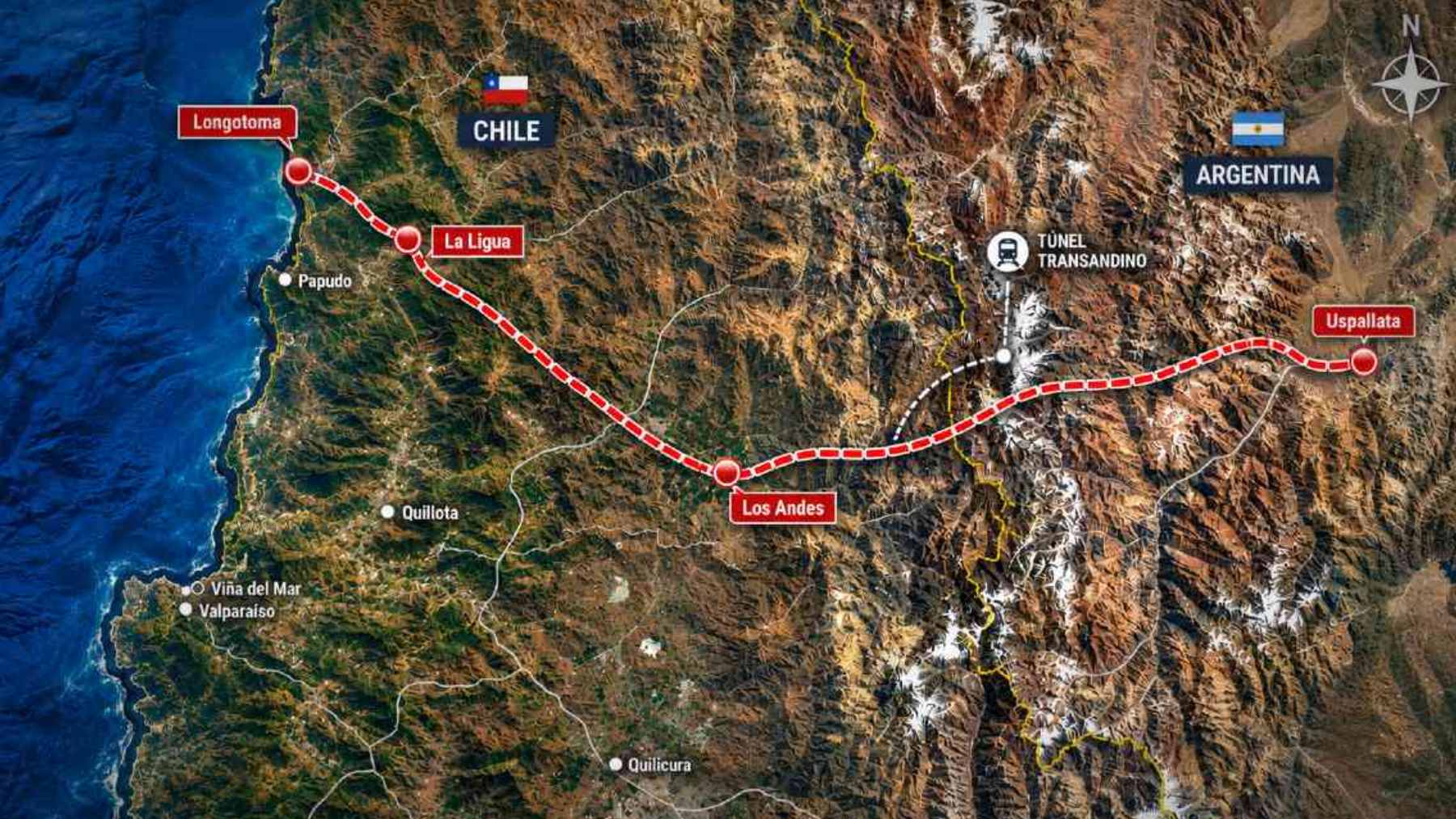 A private consortium wants to build a 33.5-mile-long rail tunnel through the Andes to connect Argentina and Chile, but this $9.6 billion megaproject still has to navigate a mountain of red tape to obtain the necessary permits 2 A digital rendering showing the proposed twin-tube rail tunnel beneath the Andes Mountains, connecting Argentina and Chile.