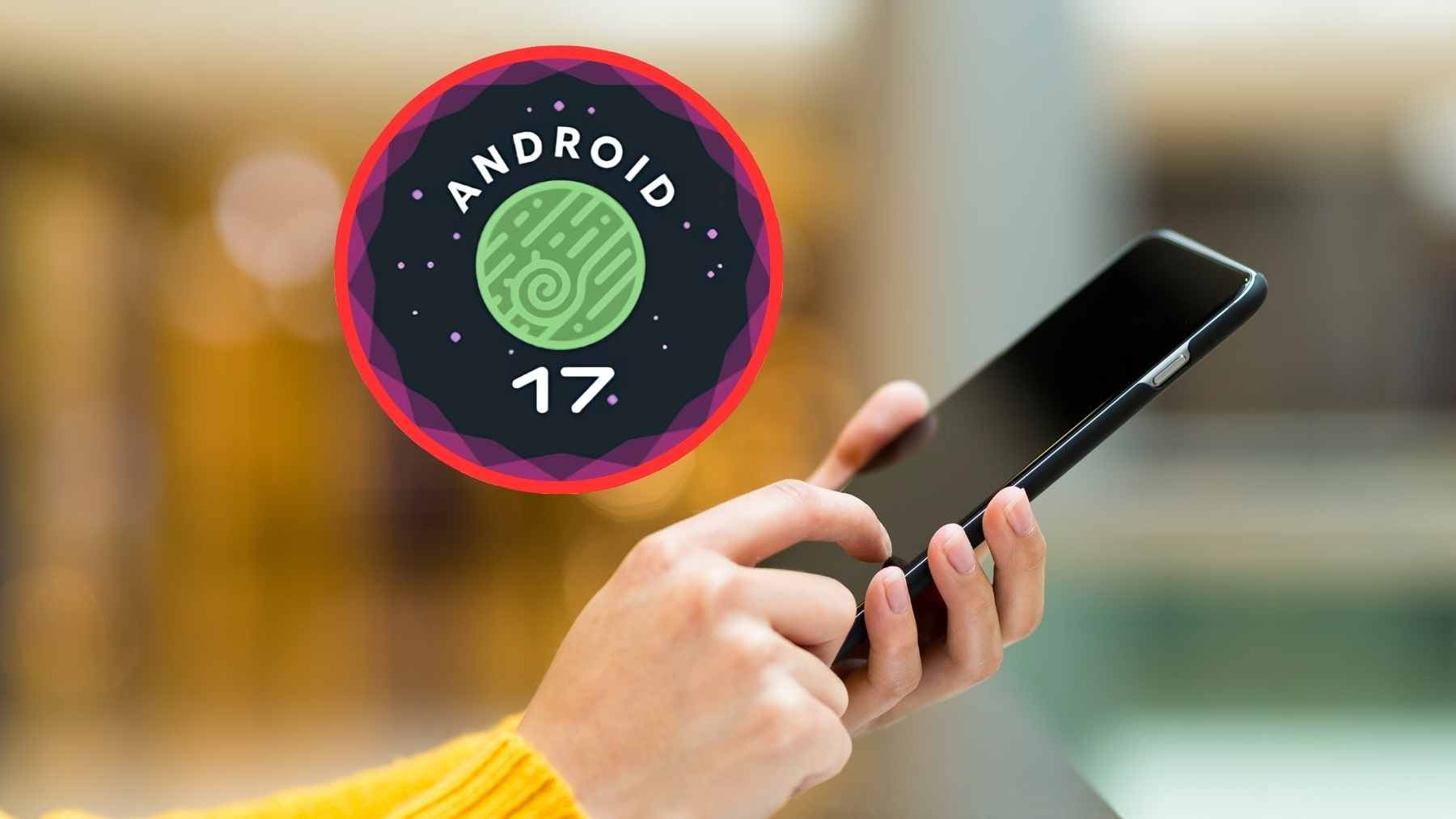 A smartphone displaying the Android 17 home screen with updated multitasking features and the new floating Bubble interface.