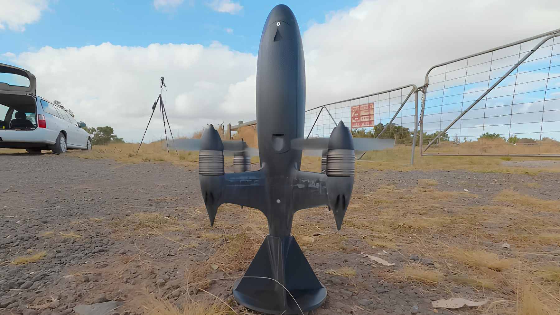The high-speed custom "Blackbird" quadcopter featuring sawtooth-edged carbon fiber propellers designed for extreme aerodynamic performance.