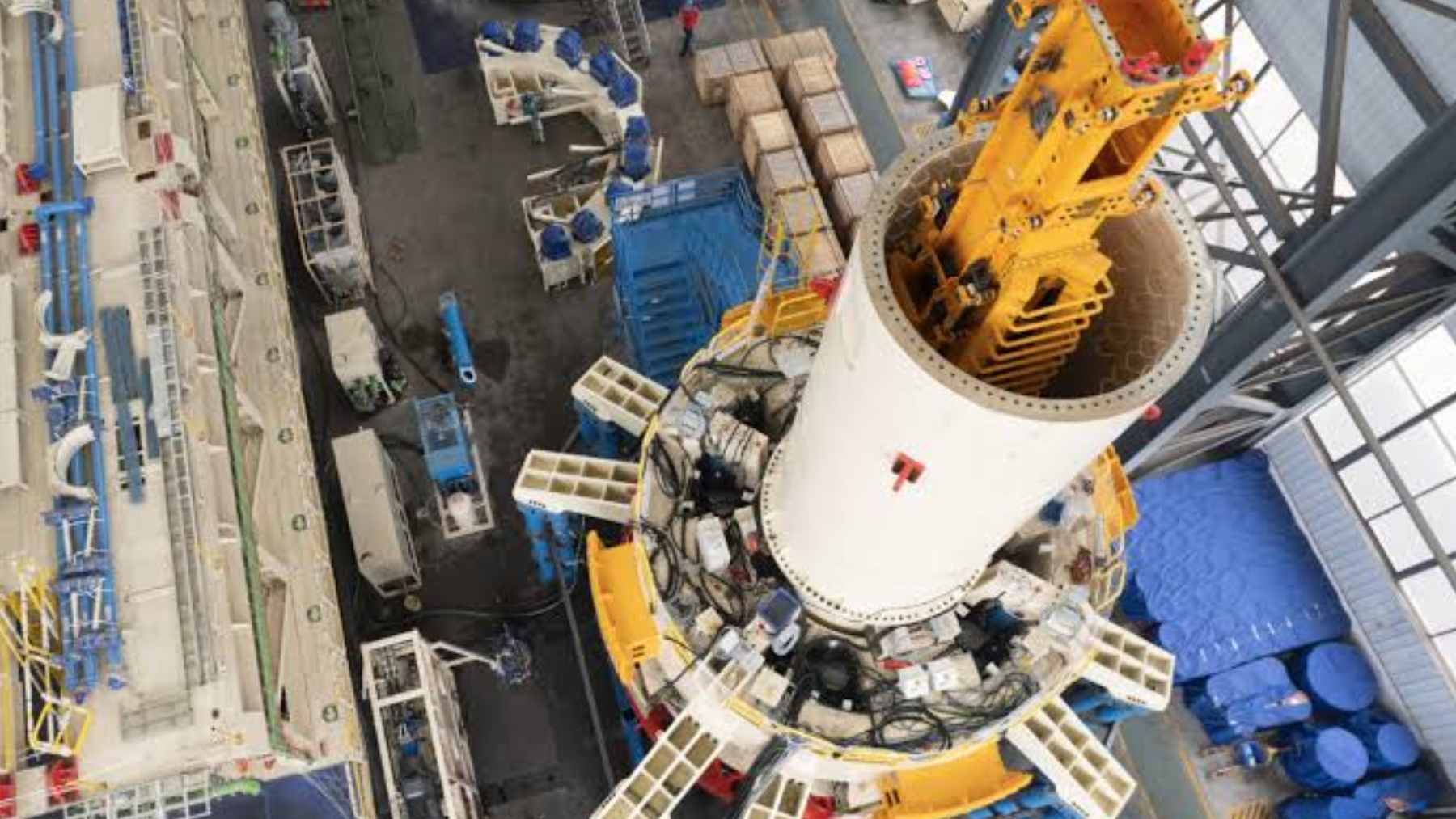 A massive vertical shaft-boring machine, nicknamed the Steel Backbone, positioned at the Ansteel Xi’anshan iron ore project in China.