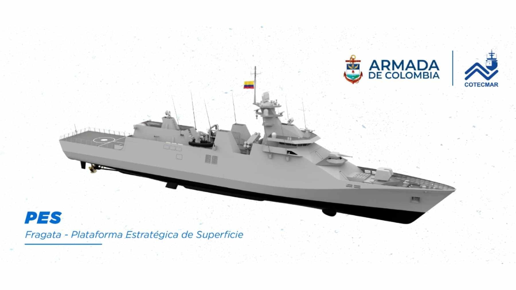 Steel cutting ceremony at COTECMAR's Mamonal facility in Cartagena for the first Colombian-built Strategic Surface Platform (PES) frigate.