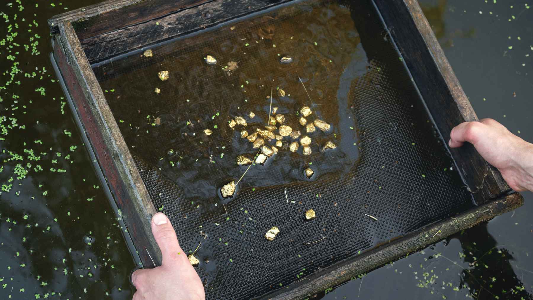 An illegal open-pit mining site in the rainforest of northern Costa Rica, representing environmental damage and cross-border gold smuggling toward Nicaragua.