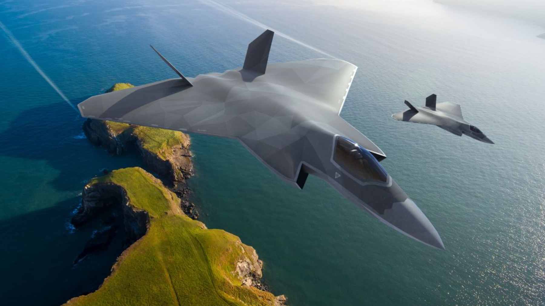 A conceptual design of the Global Combat Air Programme sixth-generation fighter jet, representing the advanced aerospace technology developed by the new joint company Edgewing.