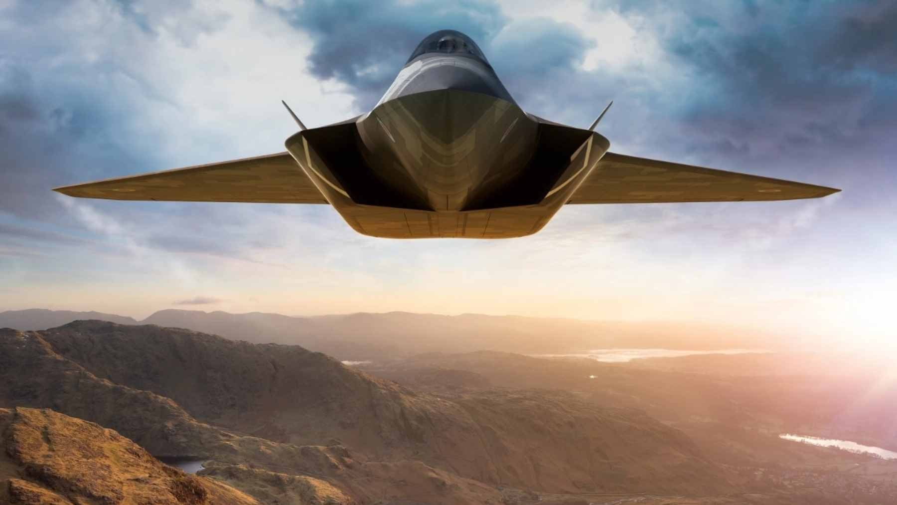 A digital concept rendering of the Global Combat Air Programme sixth-generation fighter jet developed by Edgewing.