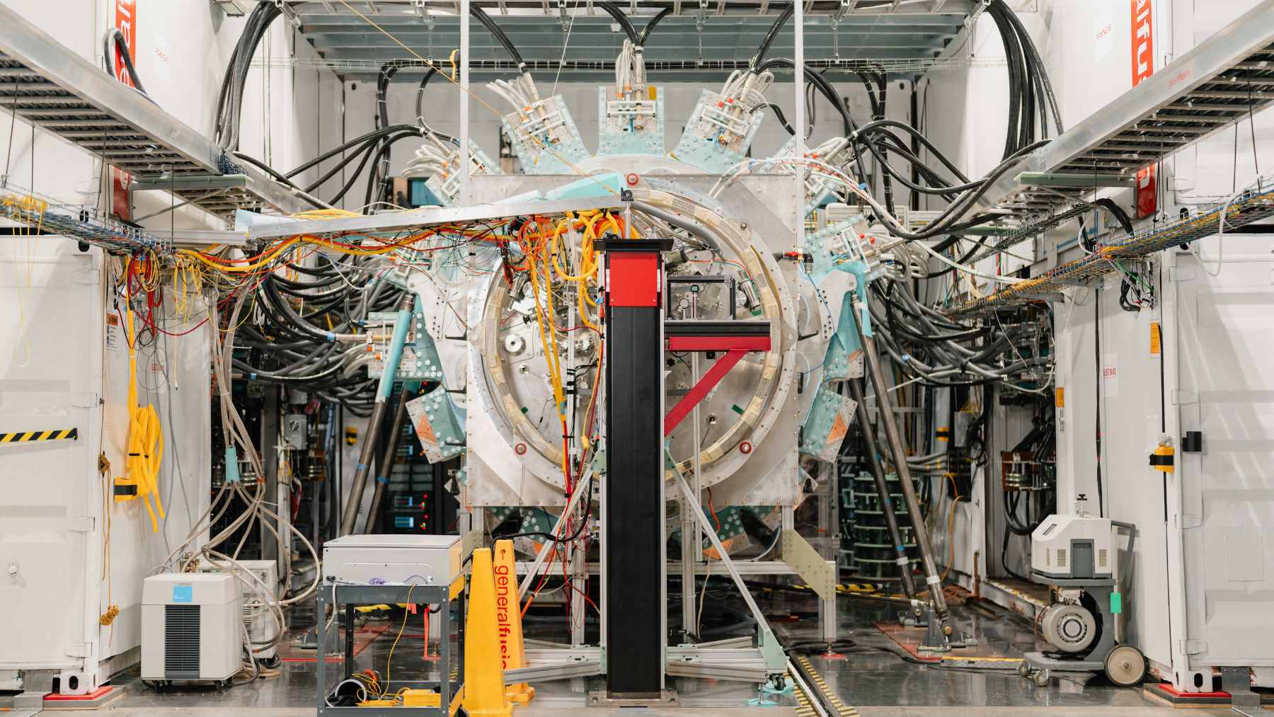The LM26 fusion machine chamber, showing the compression assembly used for Magnetized Target Fusion tests.