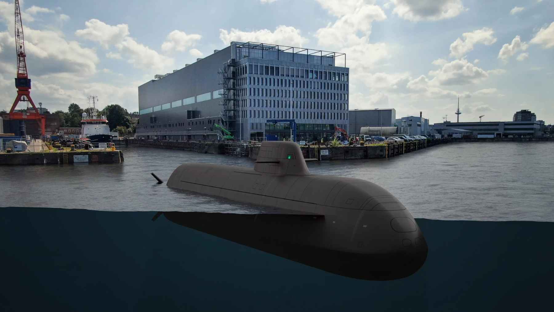 A German TKMS Type 212CD submarine navigating open polar waters to highlight Canada's new defense procurement strategy.