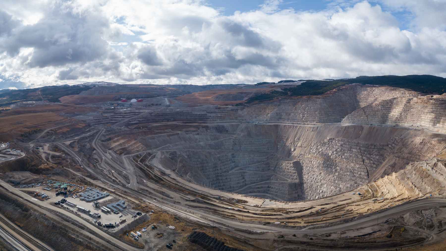 Industrial view of active mining operations and mineral processing facilities in Granada, southern Spain.