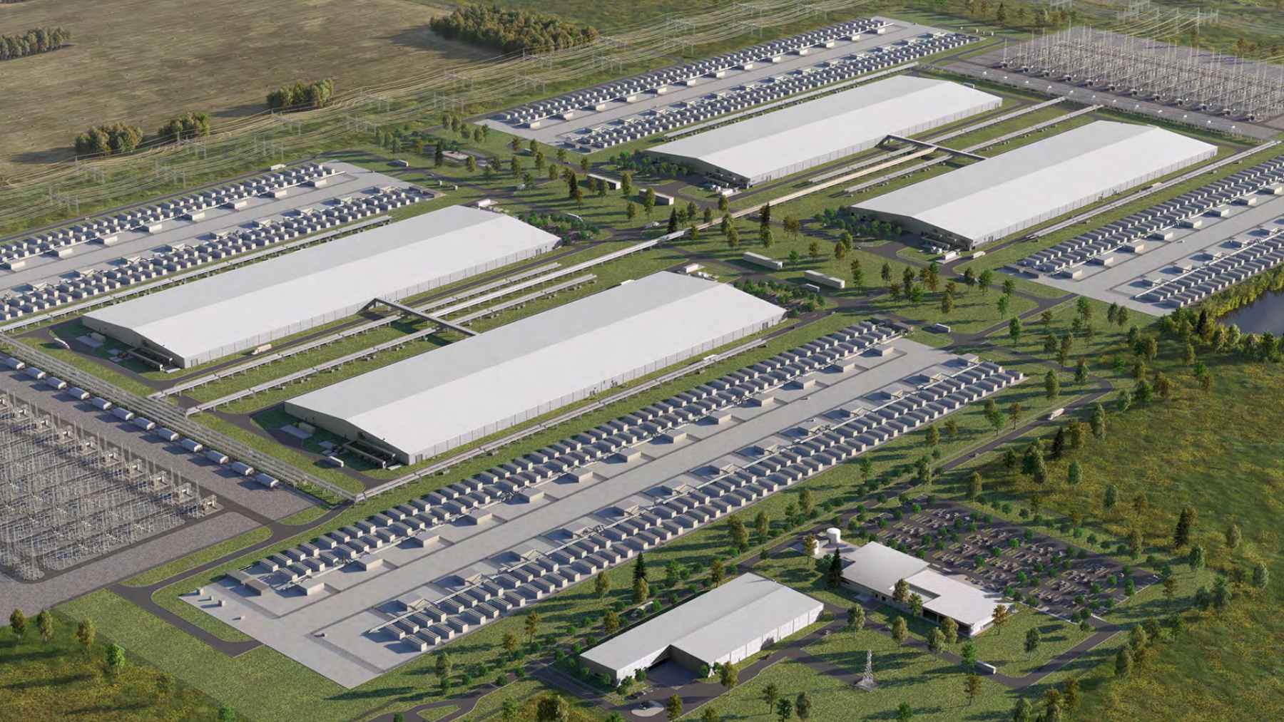 A large natural gas power plant facility under development in Sturgeon County, Alberta, to supply energy for a new data center.