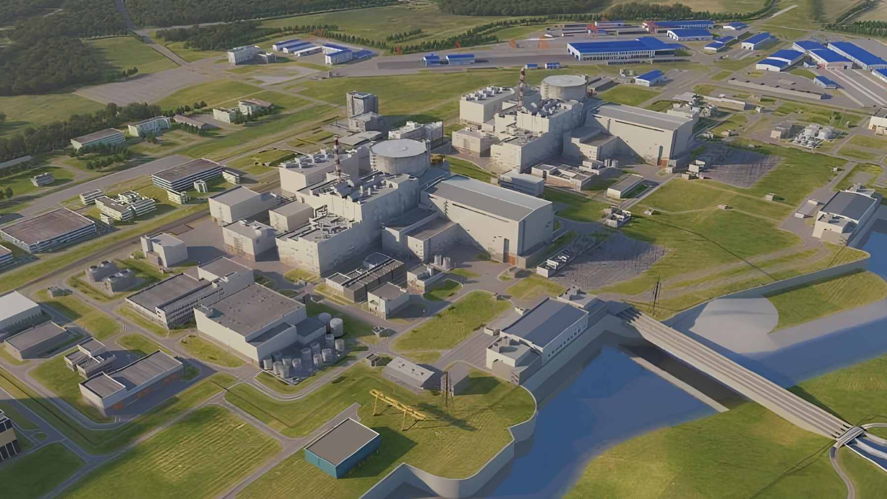 An aerial view of the Paks II nuclear power plant construction site in Hungary, highlighting the large excavation pit prepared for the installation of Unit 6.