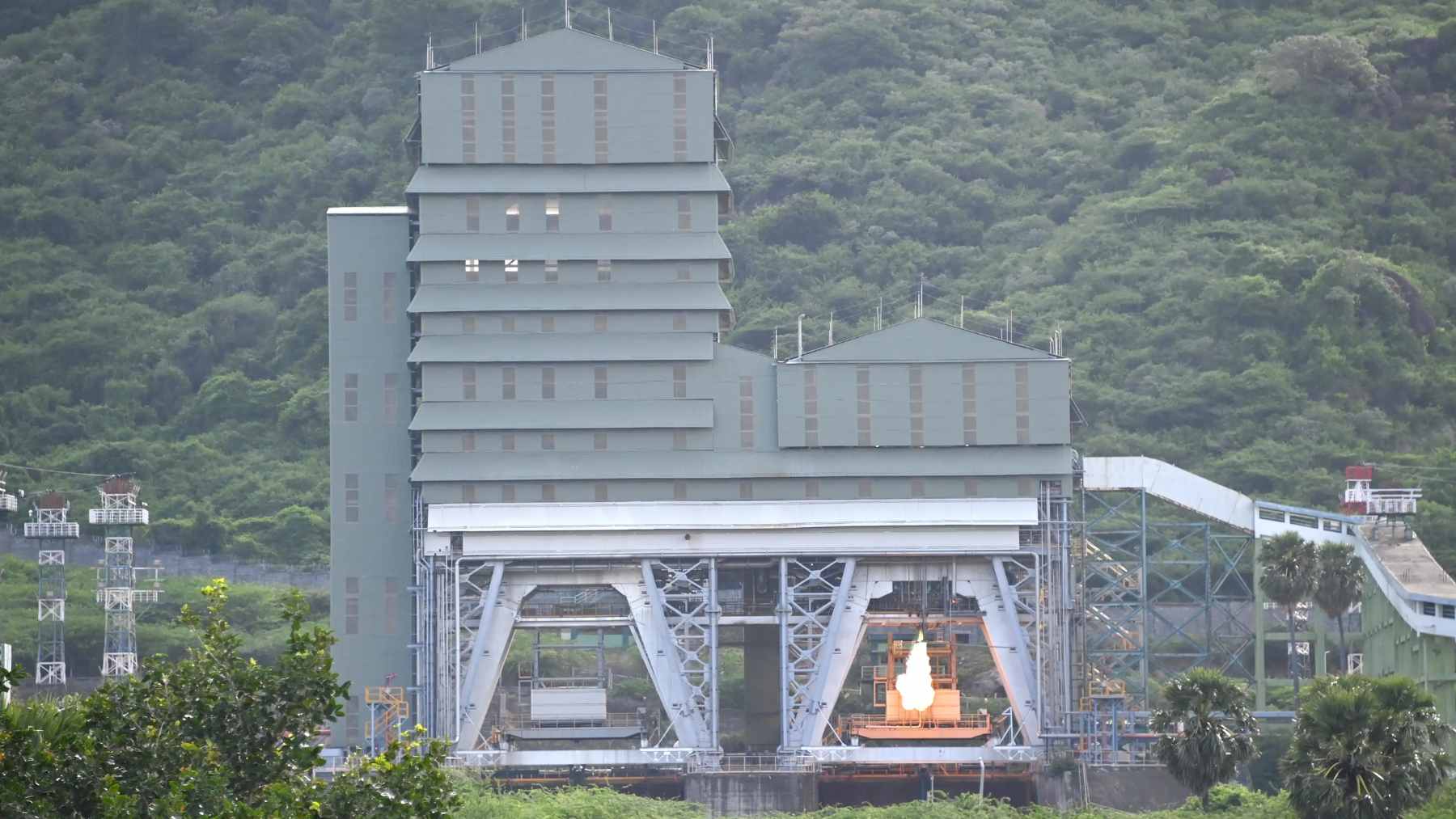 ISRO scientists monitoring the Semi-Cryogenic Engine Power Head Test Article during a successful hot test at the Mahendragiri facility.