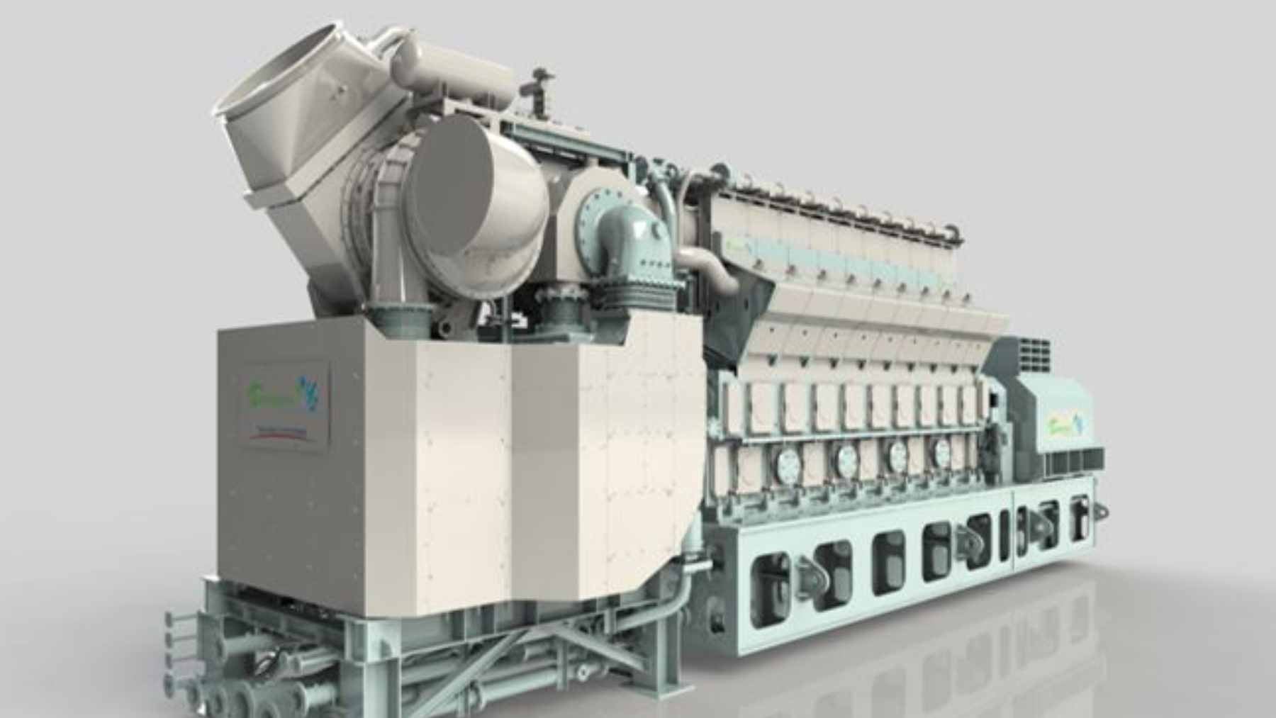 A large-scale Kawasaki KG-18-T.HM industrial gas engine capable of co-firing hydrogen and natural gas for power generation.