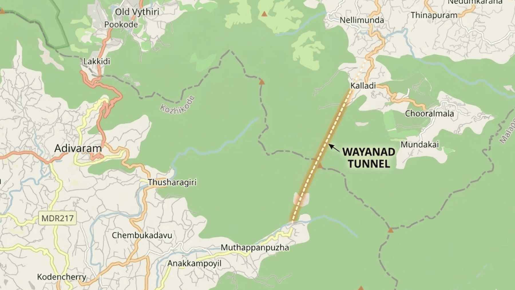 India is spending $300 million to drill a 2-kilometer tunnel through a mountain to connect two cut off districts 1 A scenic view of the Western Ghats mountain range in Wayanad, Kerala, where the proposed Chooralmala-Pothukallu tunnel project aims to improve regional connectivity.