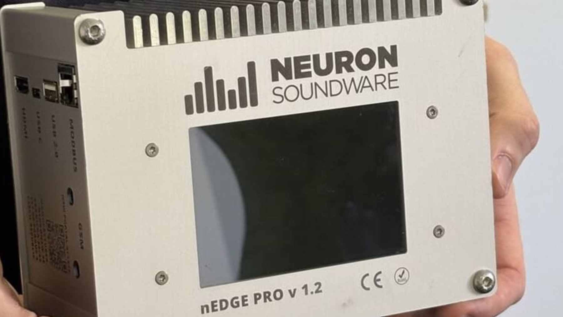 Small, low-power nEdge Mini acoustic sensors mounted on electrical infrastructure to monitor for drone engine signatures.
