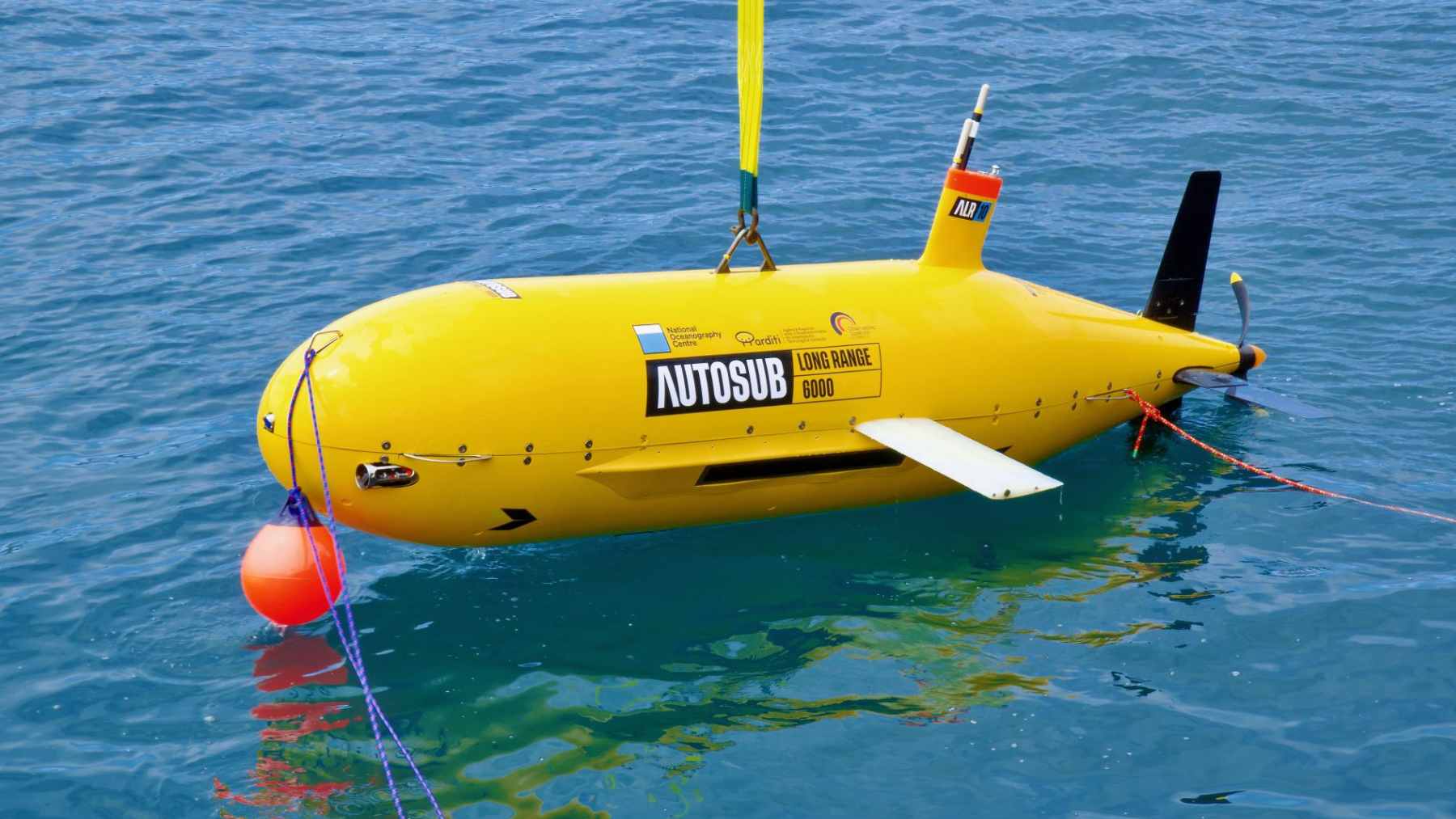 Two autonomous underwater vehicles (AUVs) from the National Oceanography Centre displayed at the Oceanic Observatory of Madeira.
