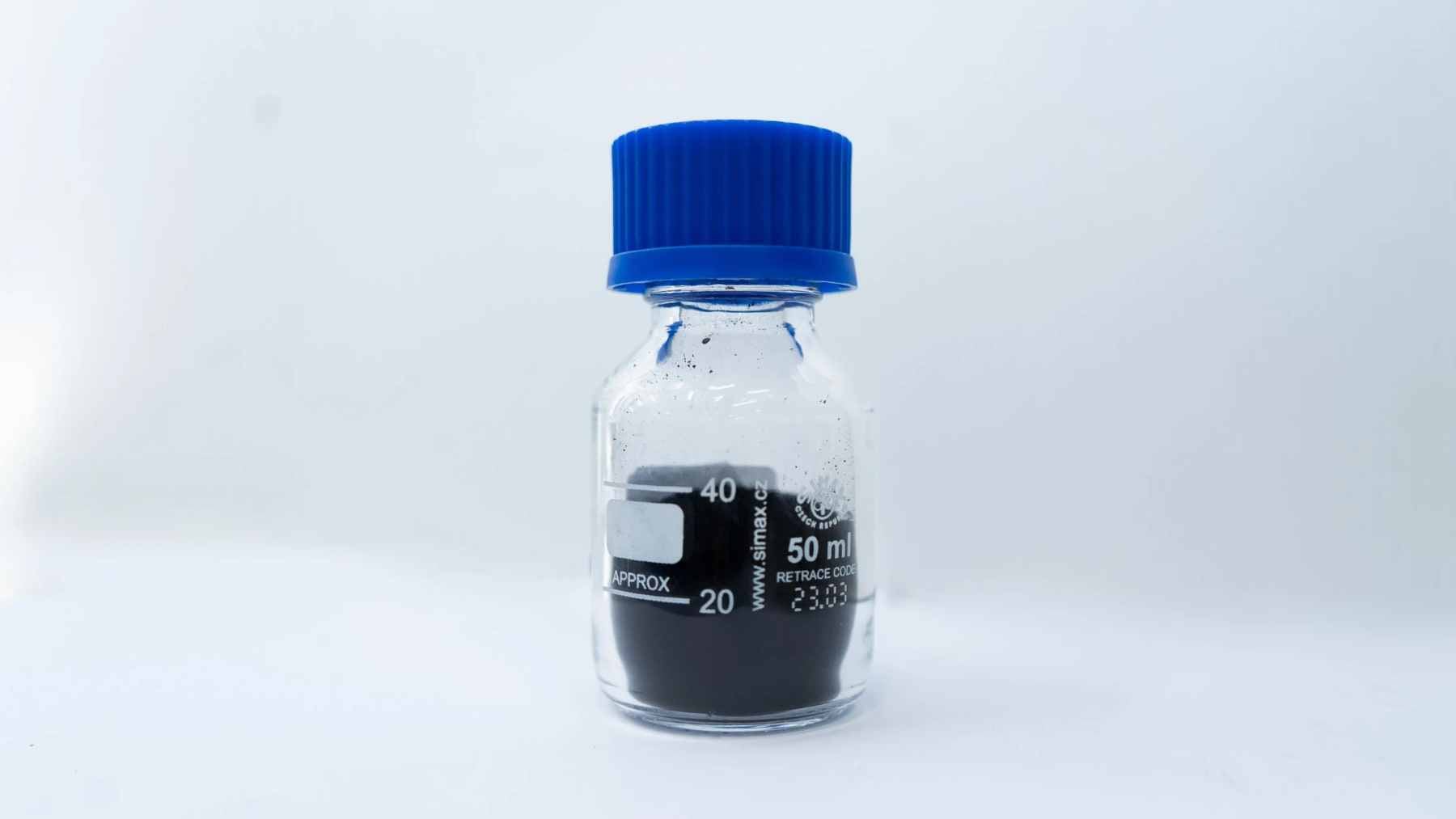 A laboratory sample of advanced graphene-based powder developed by GTechPlasma for radar absorption and stealth applications.