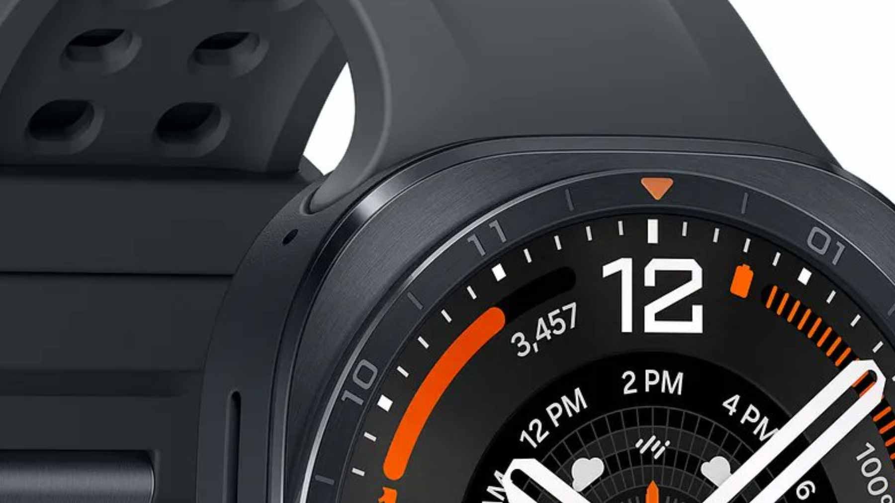 A high-quality render of the upcoming Samsung Galaxy Watch Ultra 2 in Titanium Gray, showing the new numbered bezel and rugged design.