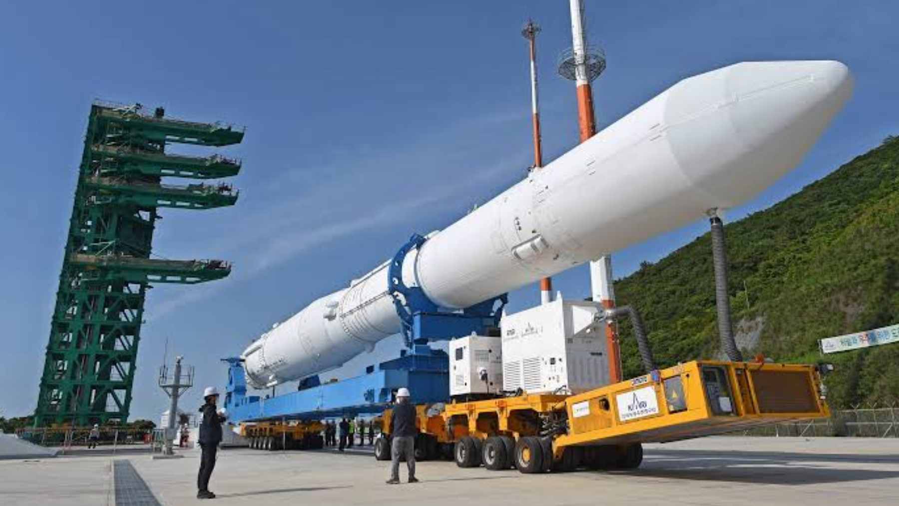 South Korea's military built a solid-fuel rocket to launch spy satellites over North Korea on short notice, and the full version is about to fly 1 South Korea’s solid-fuel space launch vehicle preparing for a test flight from a sea barge off the coast of Jeju Island.