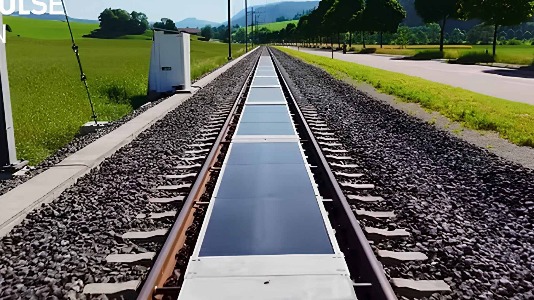 Removable solar panels installed precisely in the center of an active Swiss railway track, demonstrating a new way to harvest energy.