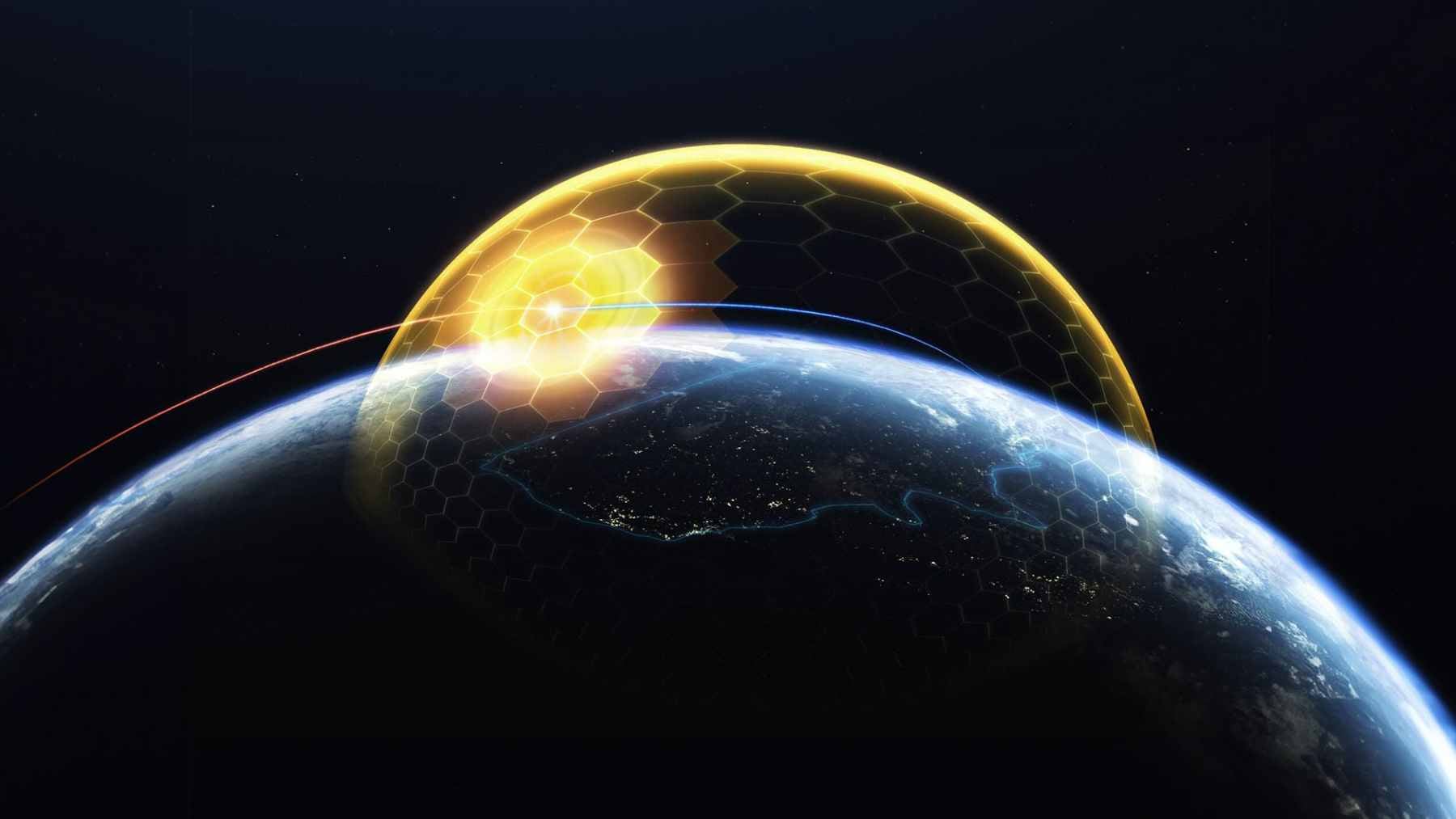 A directed-energy laser system undergoing a live-fire test as part of the U.S. Golden Dome missile defense program.