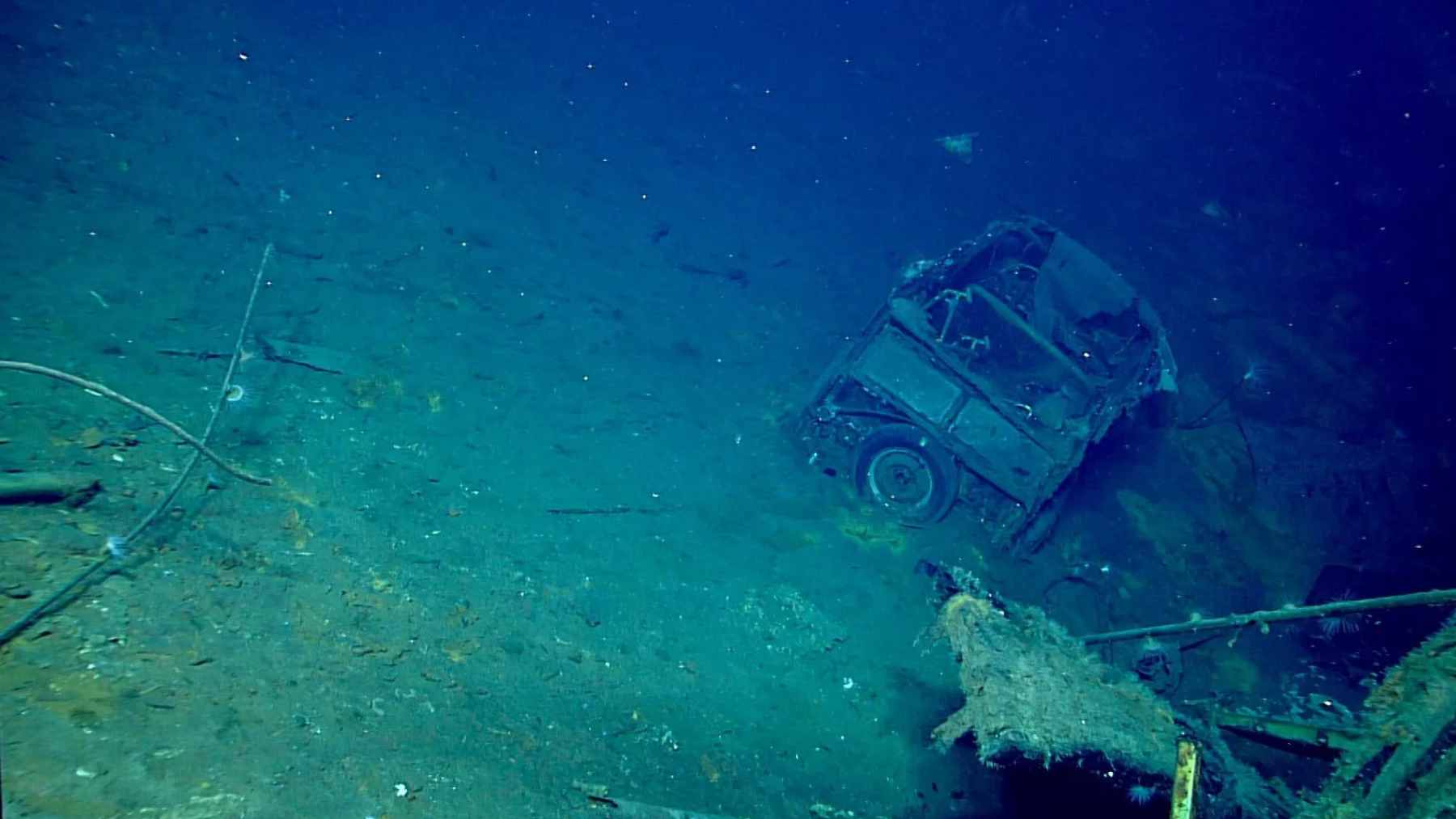 A 1941 Ford was found on a sunken WWII carrier three miles down in the Pacific: the USS Yorktown's lost cargo 1 A high-resolution underwater sonar image of a 1941 Ford "Woody" station wagon resting on the hangar deck of the sunken USS Yorktown.