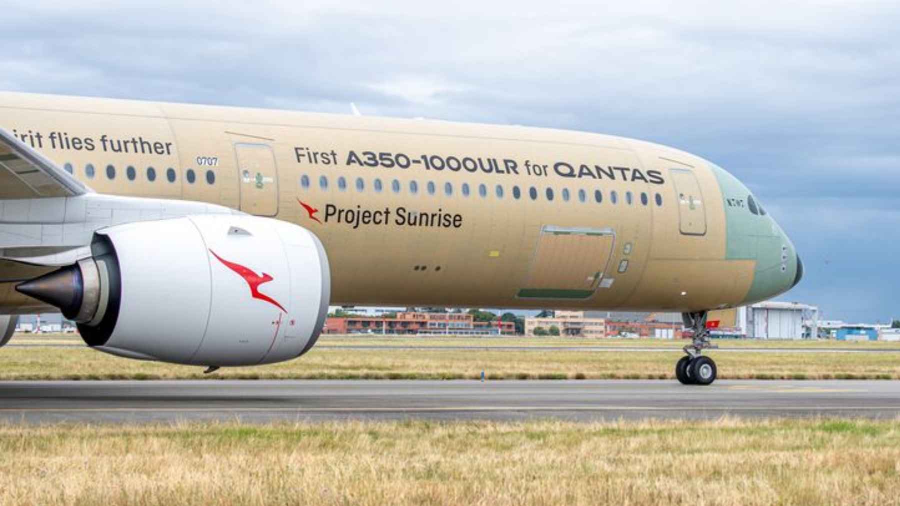 An Airbus A350-1000ULR test aircraft in flight, showcasing extended range capabilities for Qantas Project Sunrise routes.