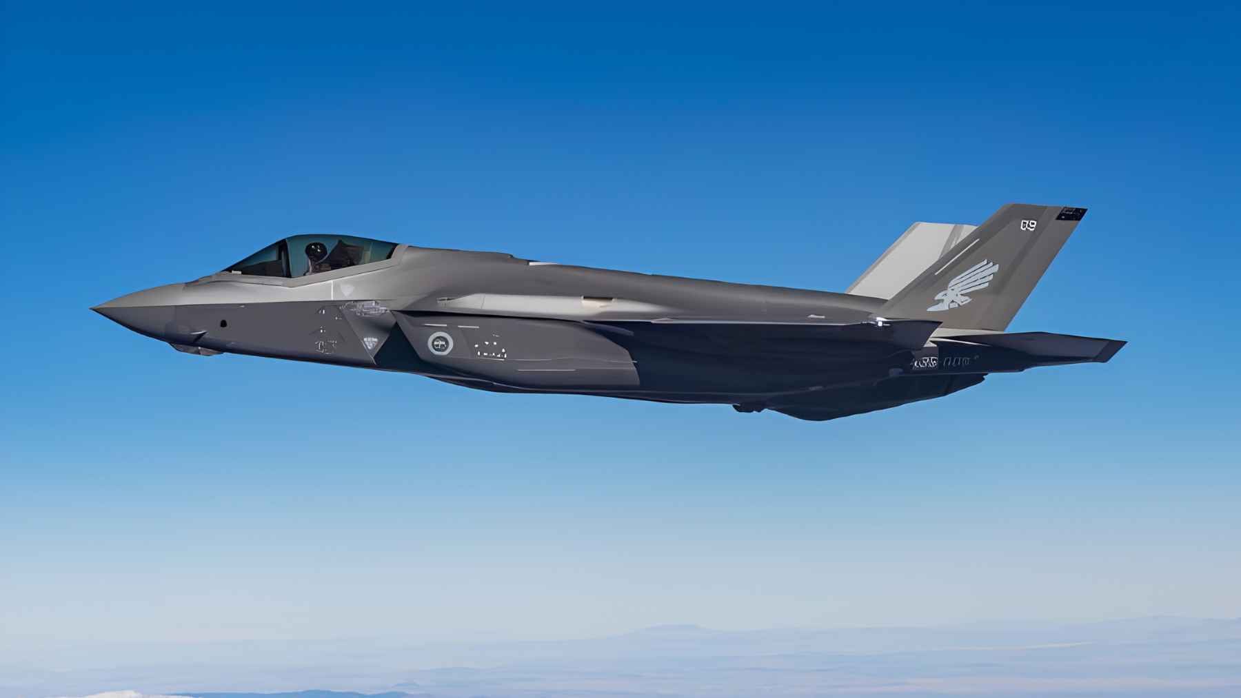 An Australian F-35A Lightning II fighter jet flying on a mission during military training exercises.