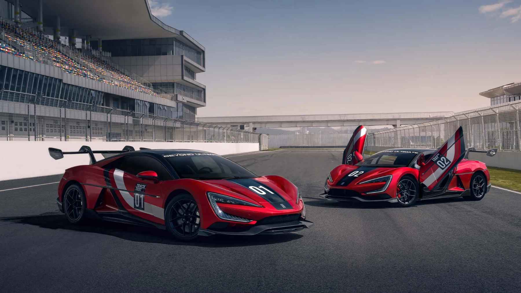 The Yangwang U9 Xtreme electric hypercar undergoing high-speed testing at a proving ground in Germany.