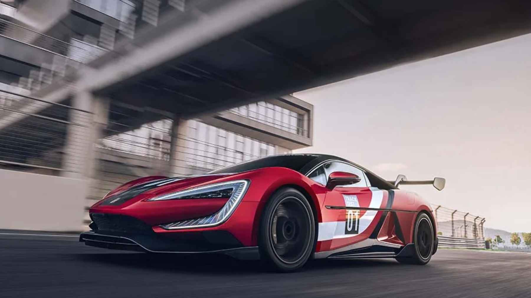 The Yangwang U9 Xtreme electric hypercar undergoing high-speed testing at a proving ground in Germany.