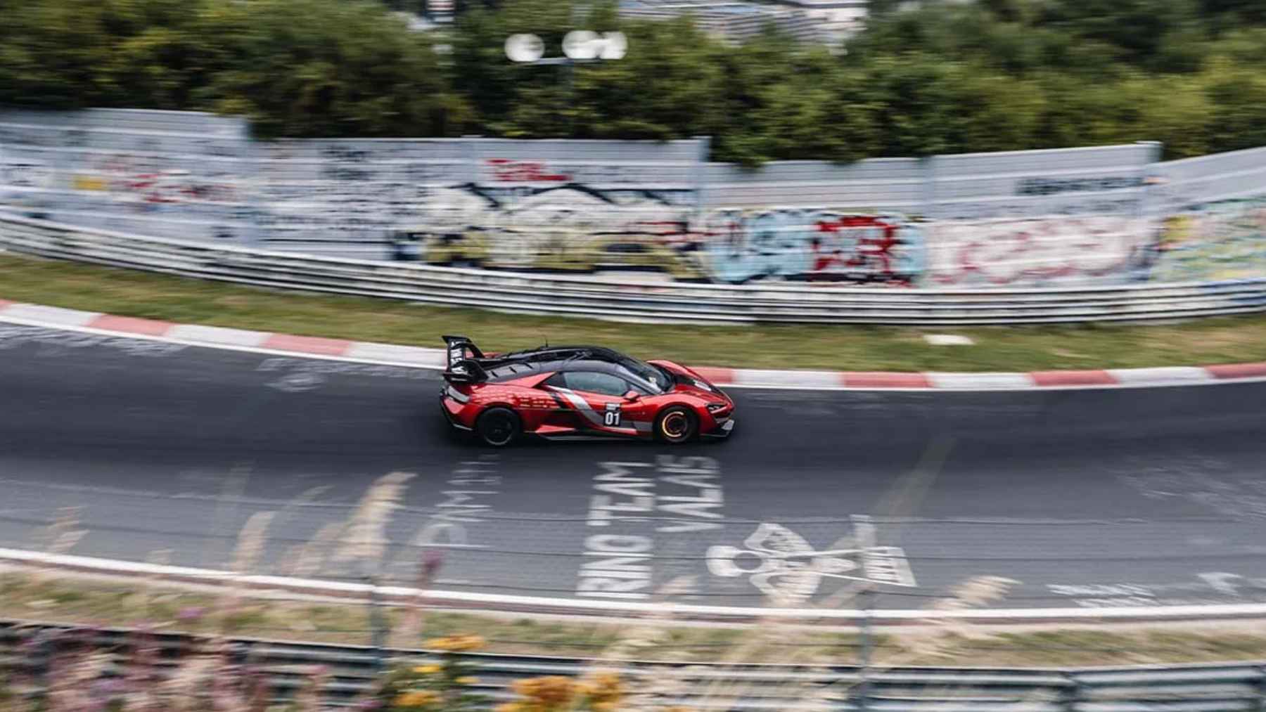The high-performance BYD Yangwang U9 Xtreme electric hypercar undergoing track testing for top speed performance.