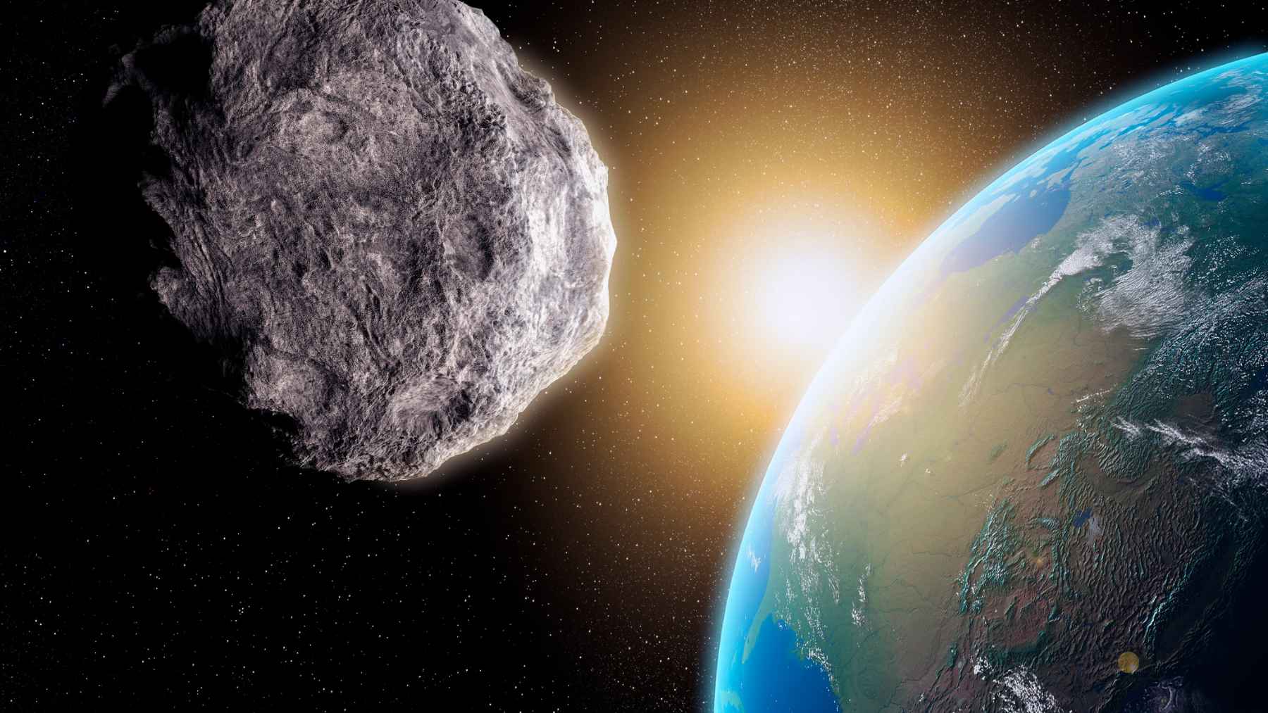 A high-speed spacecraft approaching a near-Earth asteroid for a planetary defense kinetic impact test.