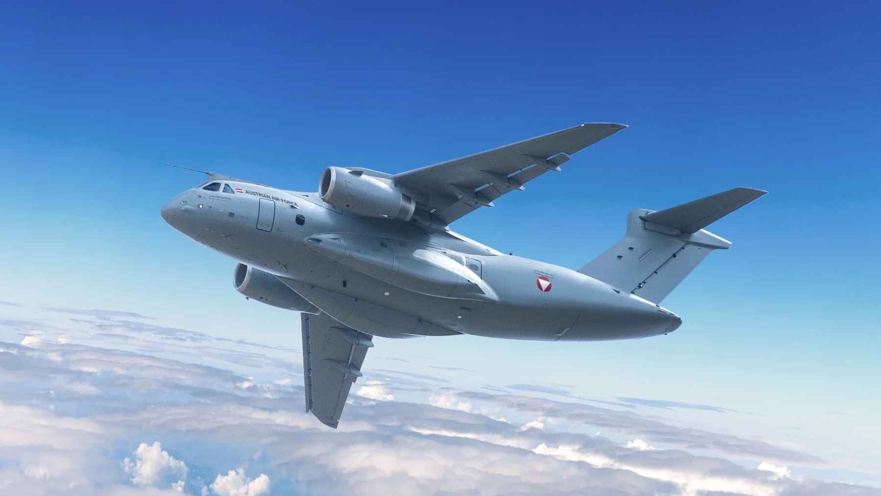 An Embraer C-390 Millennium transport aircraft flying in formation during a military flight demonstration.