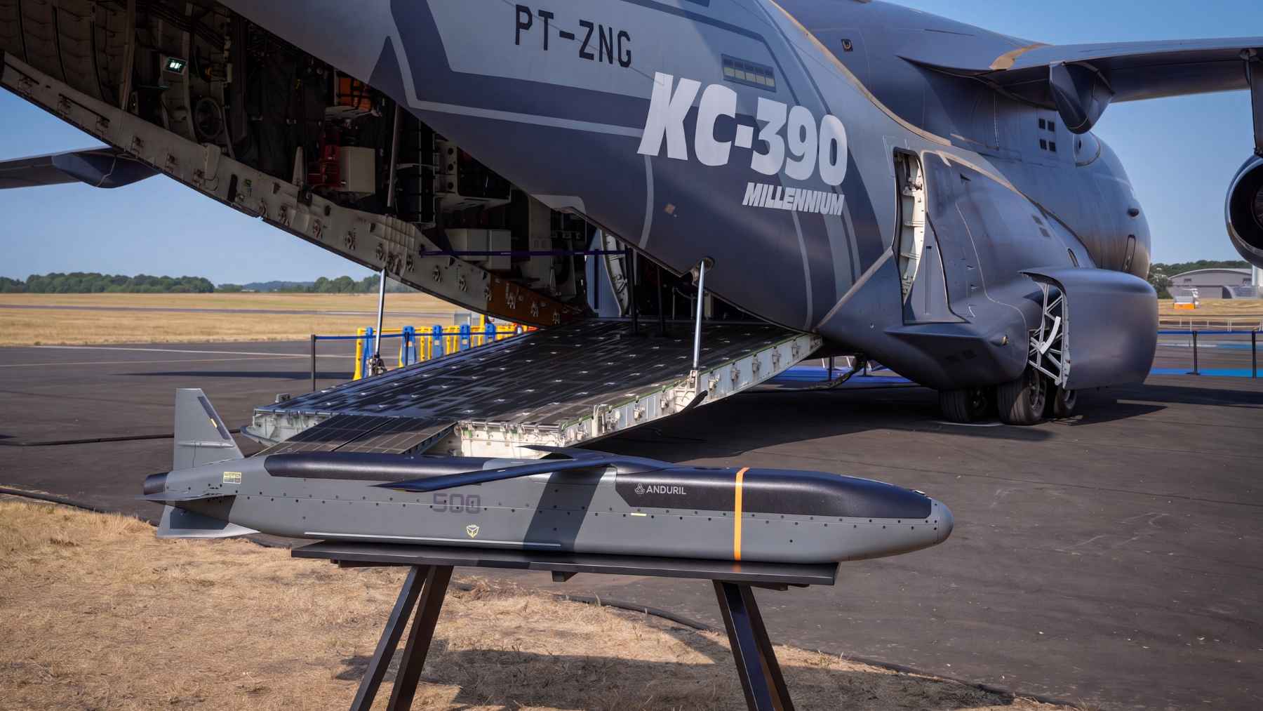 Embraer and Anduril are turning the C-390 into a cruise missile launcher, and the number it drops in one pass is the point 1 An Embraer C-390 Millennium transport aircraft flying in formation during a military flight demonstration.
