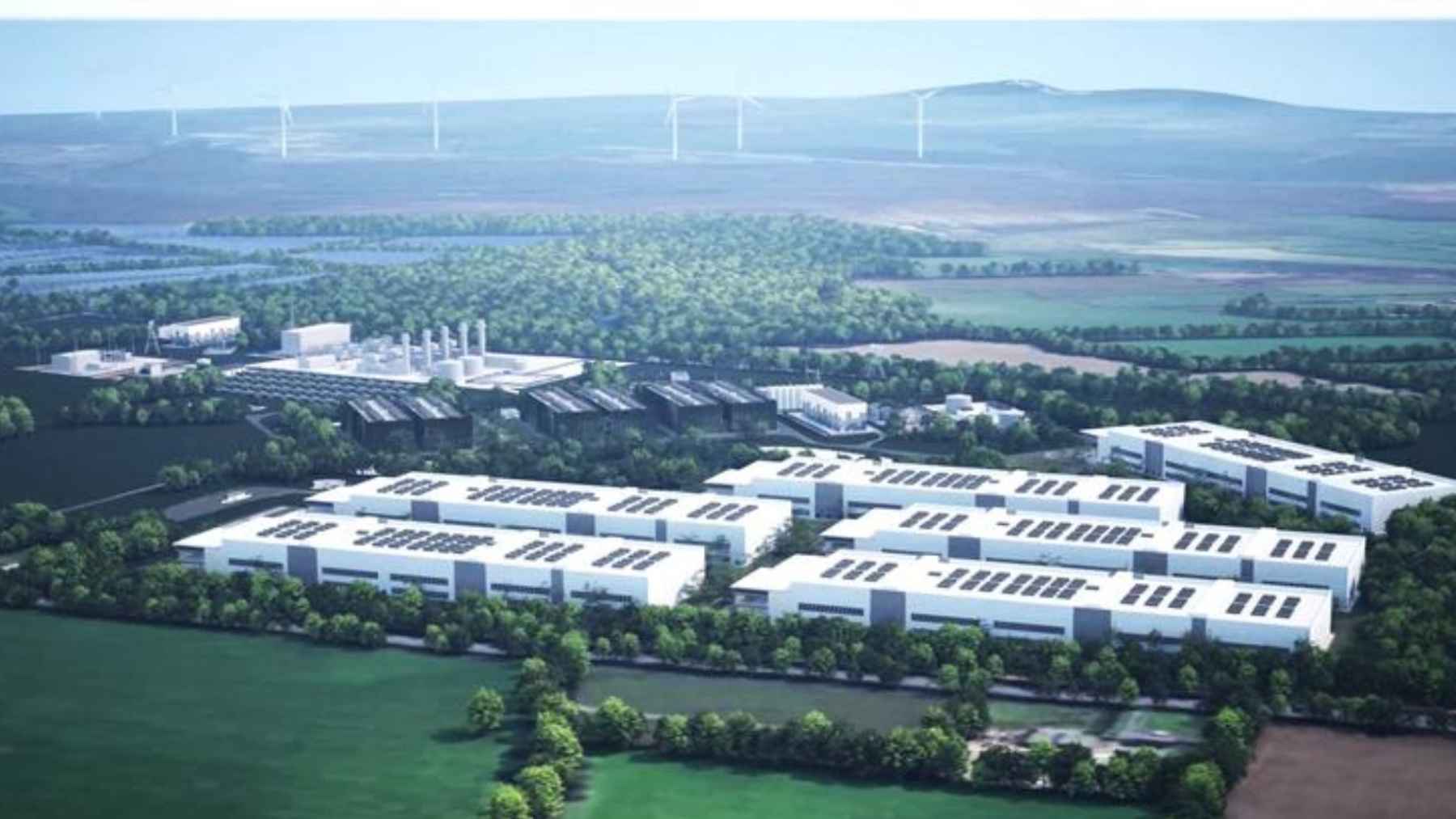 A large rural farmland landscape in Ireland proposed for a massive data center and solar farm development.