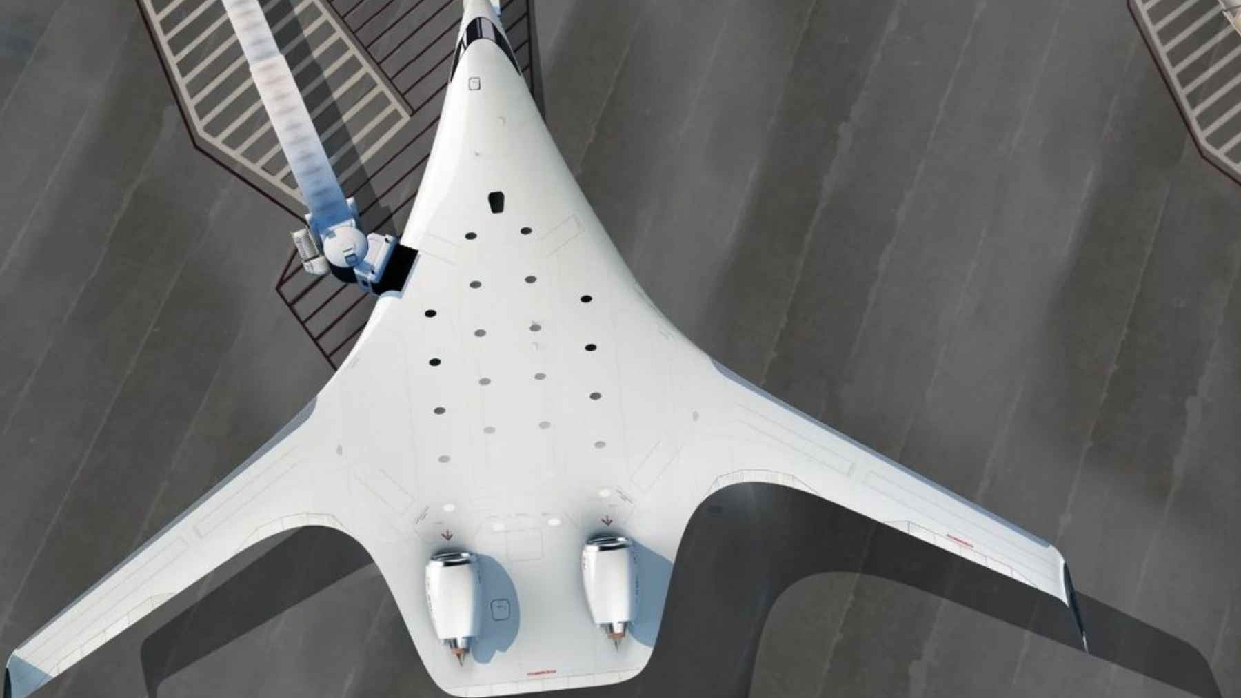 Japan has started building the world's first blended-wing commercial jet, and the design promises to cut fuel use by up to 50% 2 A conceptual design of the JetZero Z4 blended-wing aircraft, showcasing its integrated body shape for higher fuel efficiency.