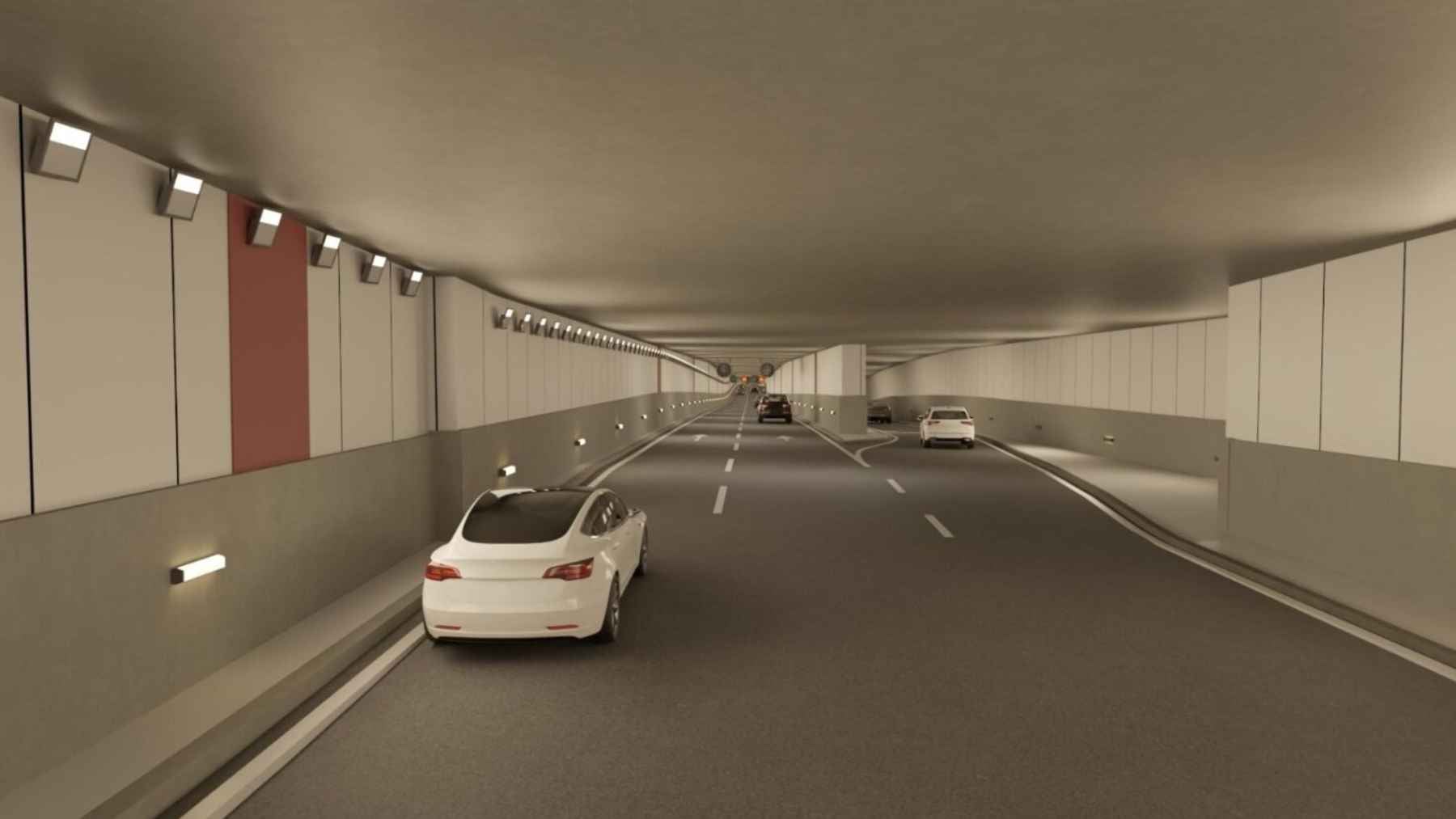 Construction progress on the Paseo de la Castellana tunnel project in Madrid, representing urban infrastructure development.