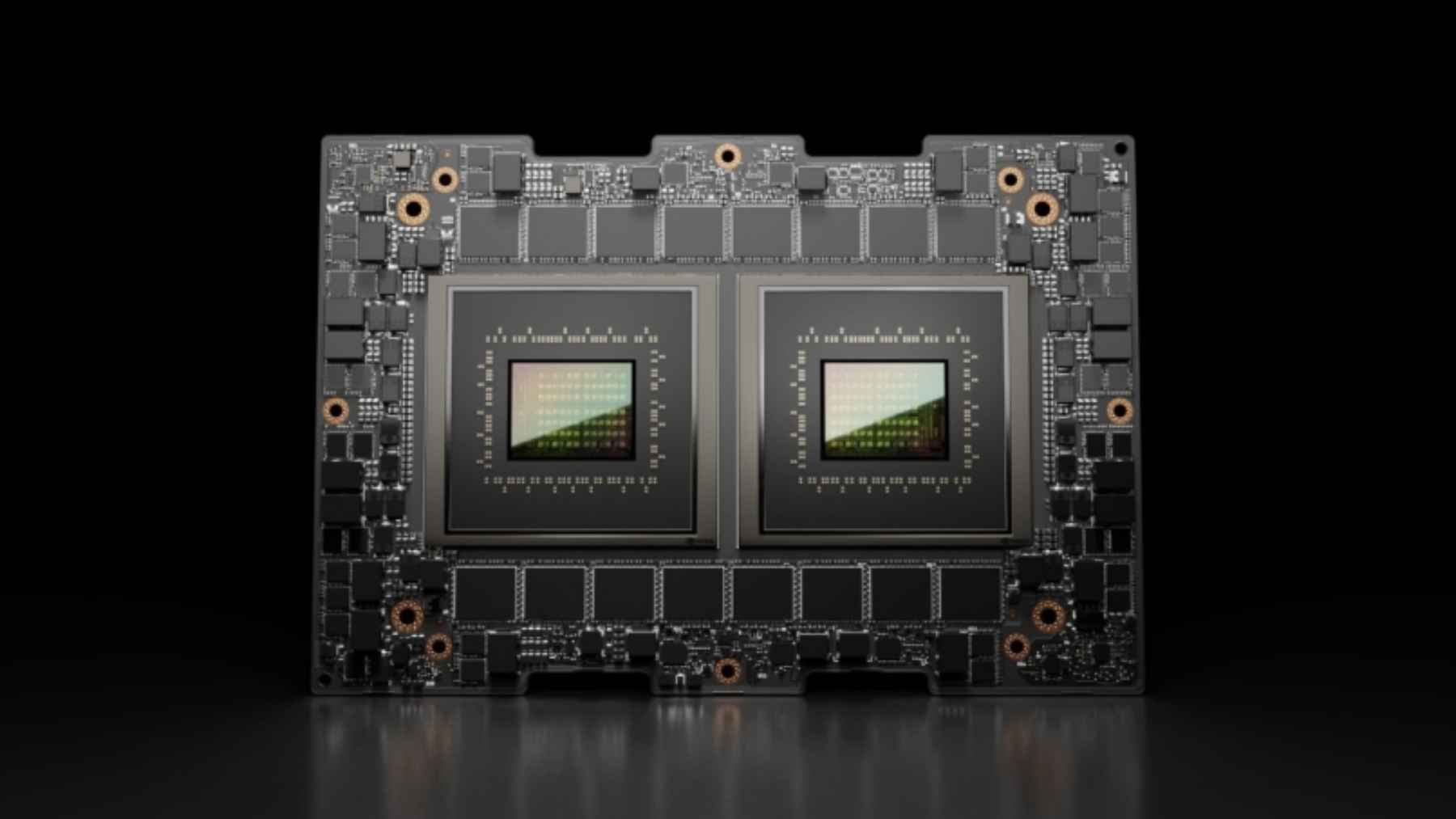 High-performance artificial intelligence chips and semiconductor processors mounted on a server rack.