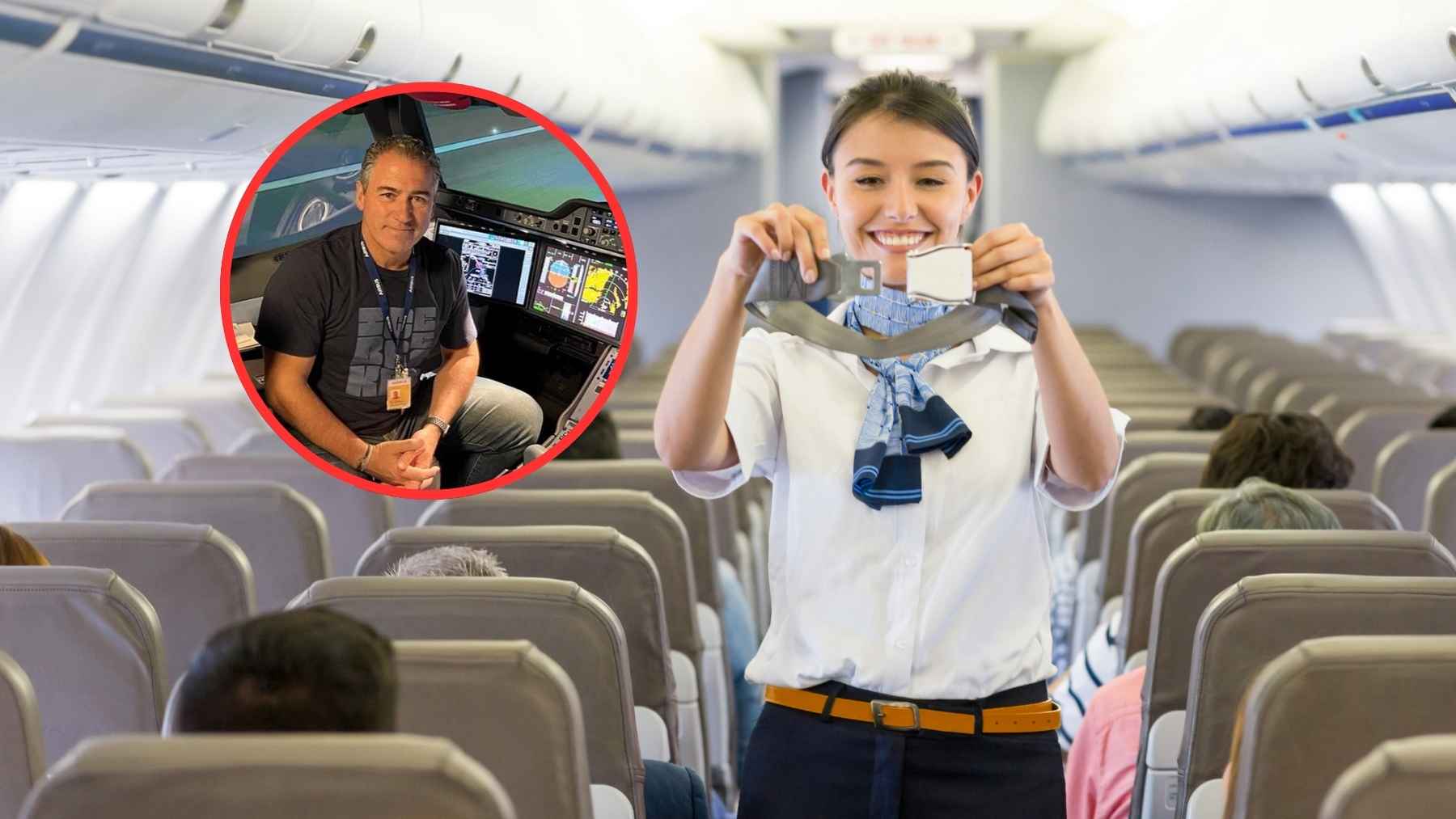 An airline captain delivering pre-flight safety instructions in the cockpit of a commercial aircraft.
